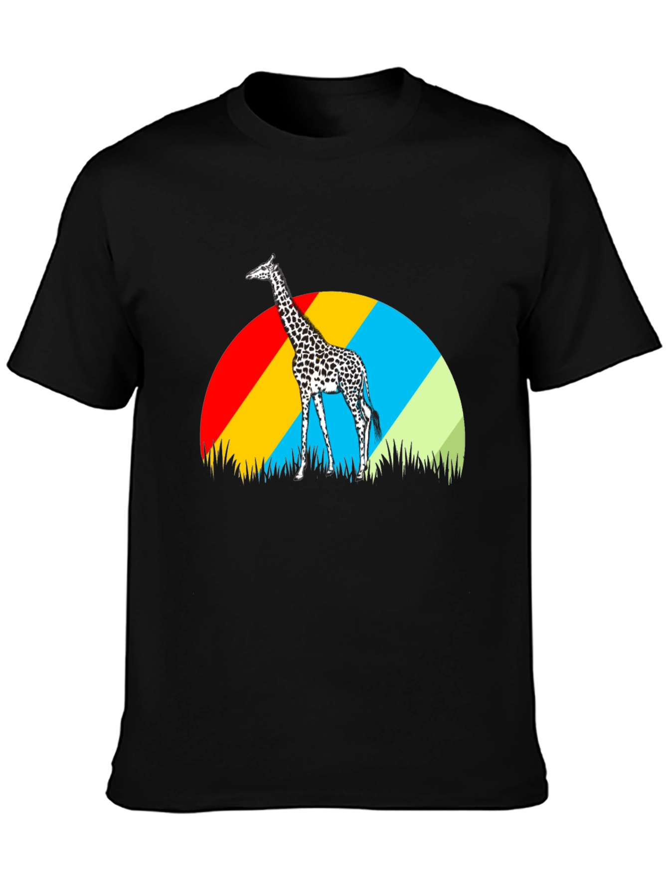 Giraffe Sunset Graphic Tee - Black Cotton T-Shirt
