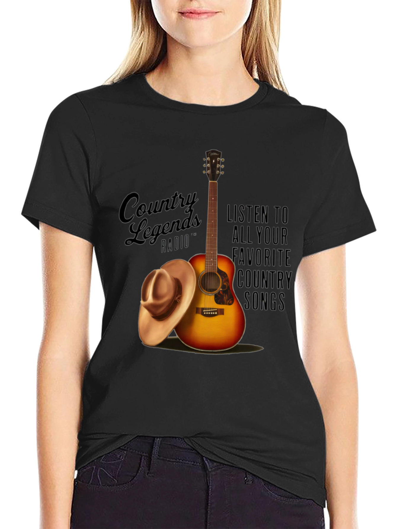 Country Legends Radio T-Shirt Guitar and Cowboy Hat Design