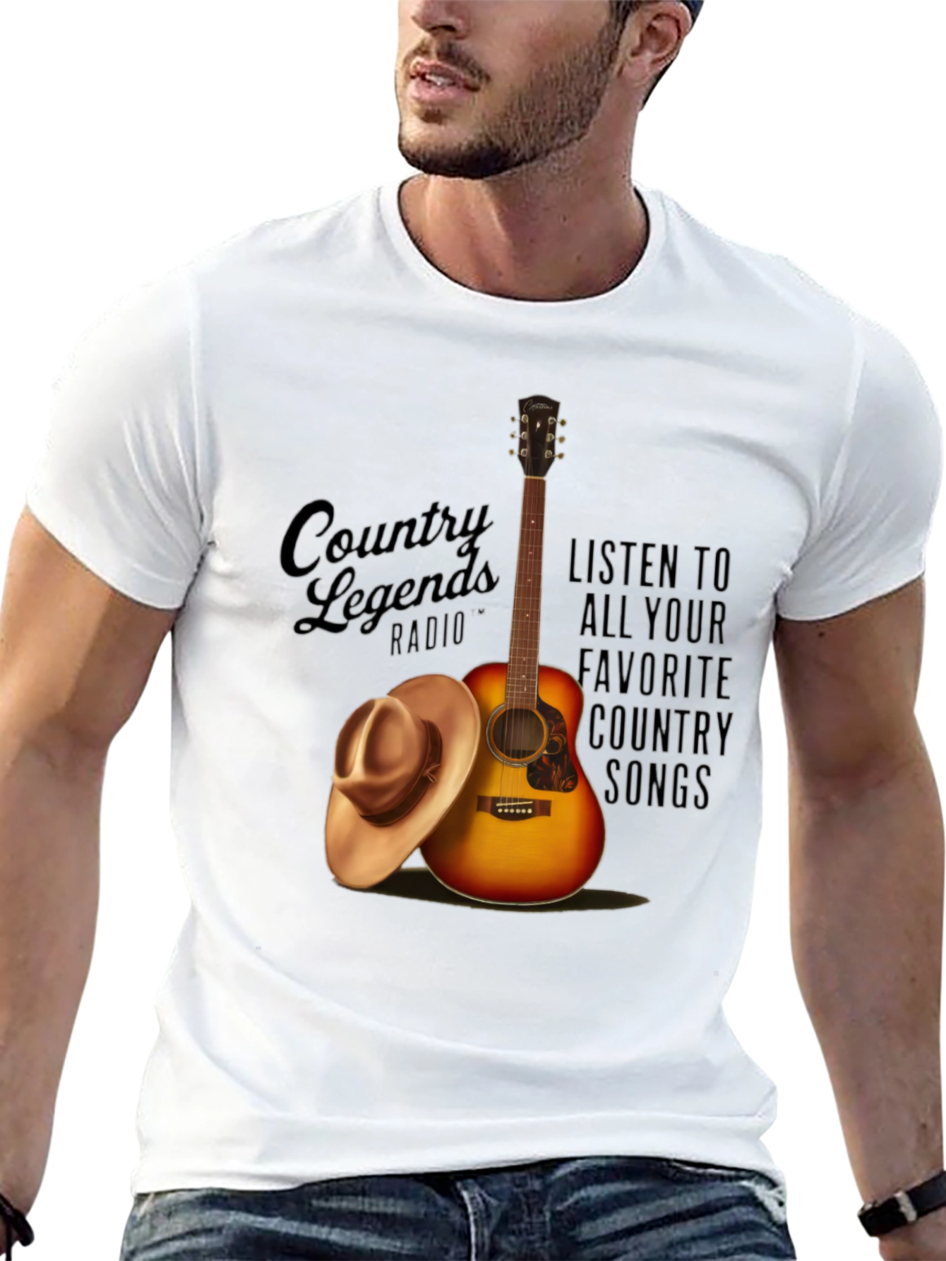 Country Legends Radio T-Shirt Guitar and Cowboy Hat Design
