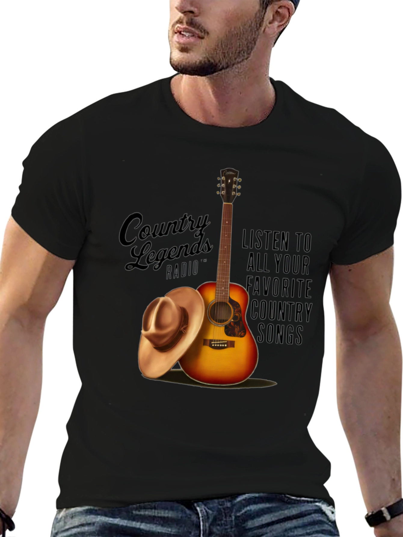 Country Legends Radio T-Shirt Guitar and Cowboy Hat Design