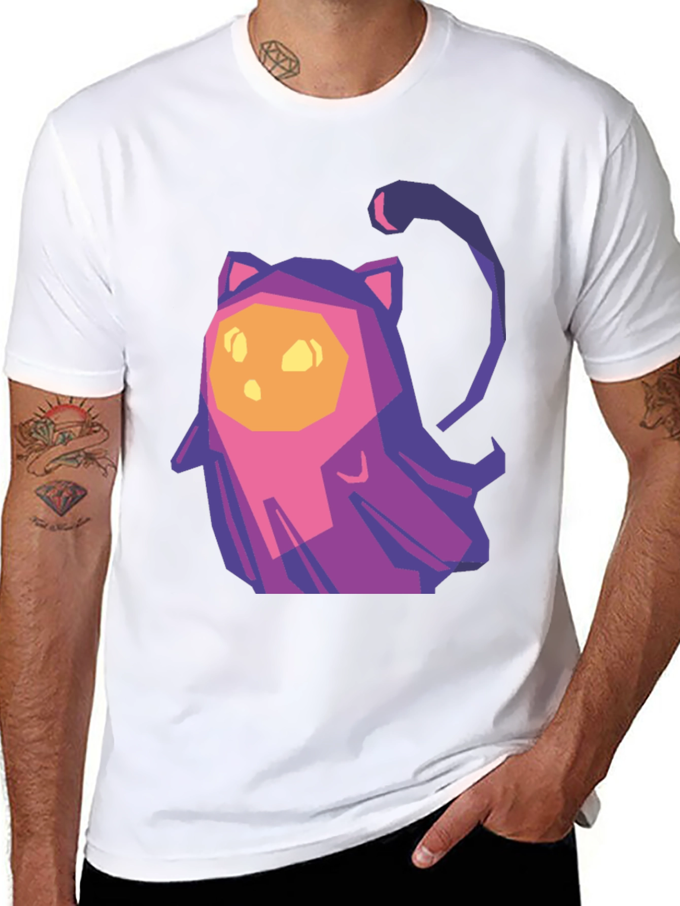 Geometric Cat T-Shirt - Black