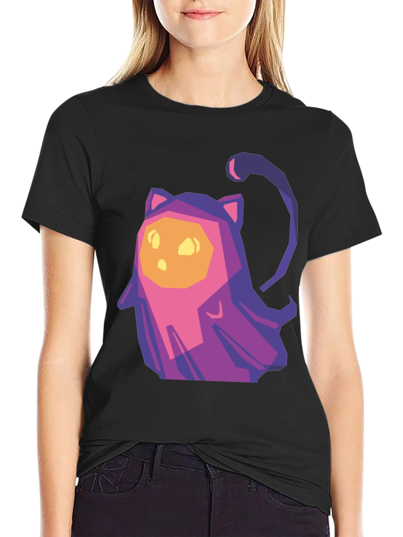 Geometric Cat T-Shirt - Black