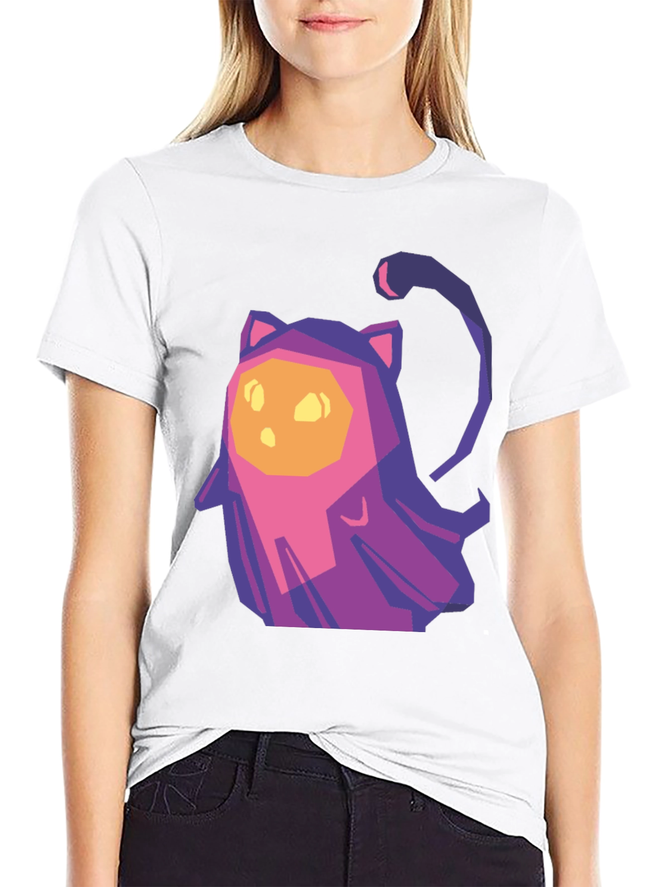 Geometric Cat T-Shirt - Black