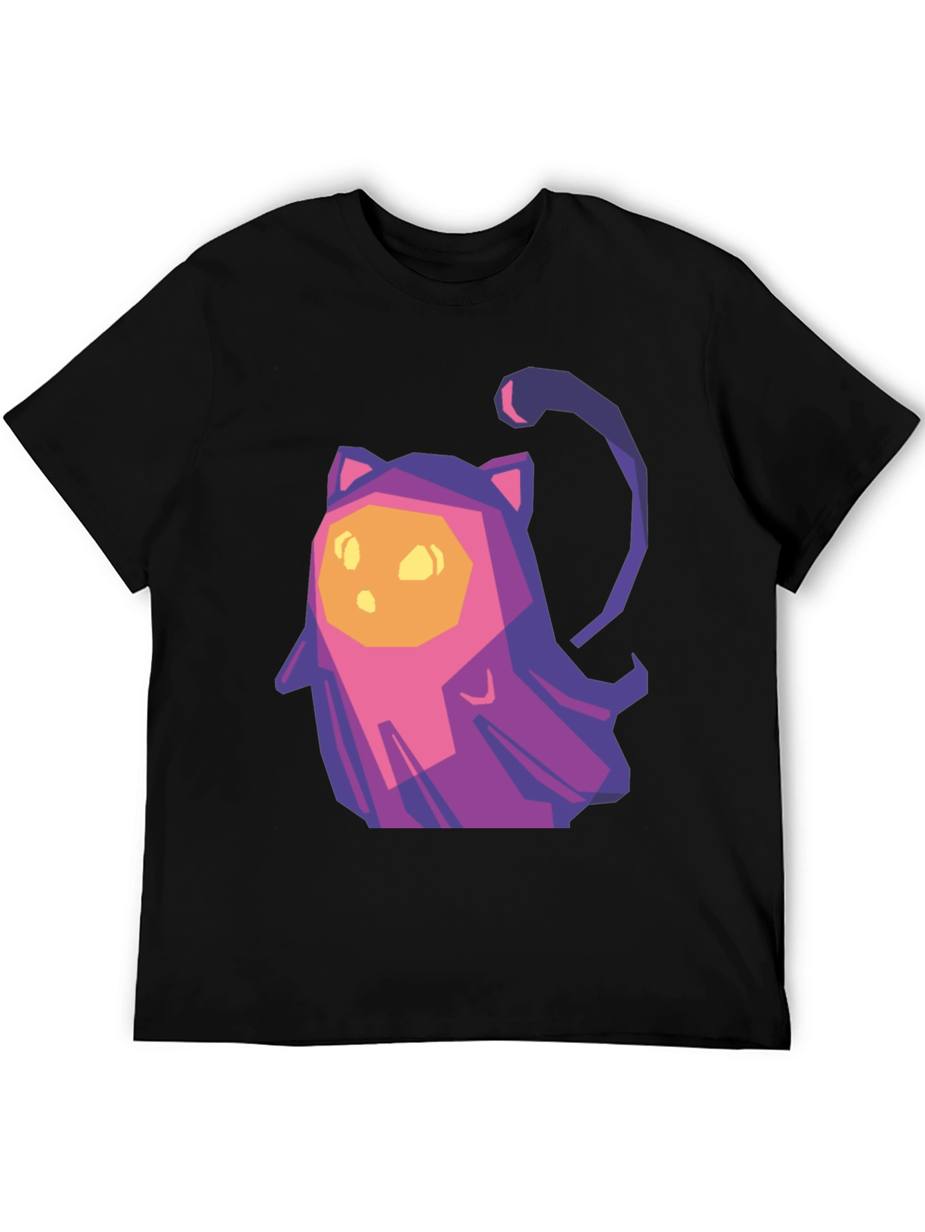 Geometric Cat T-Shirt - Black