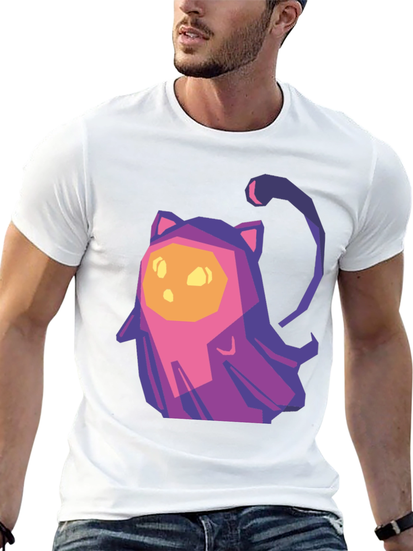 Geometric Cat T-Shirt - Black