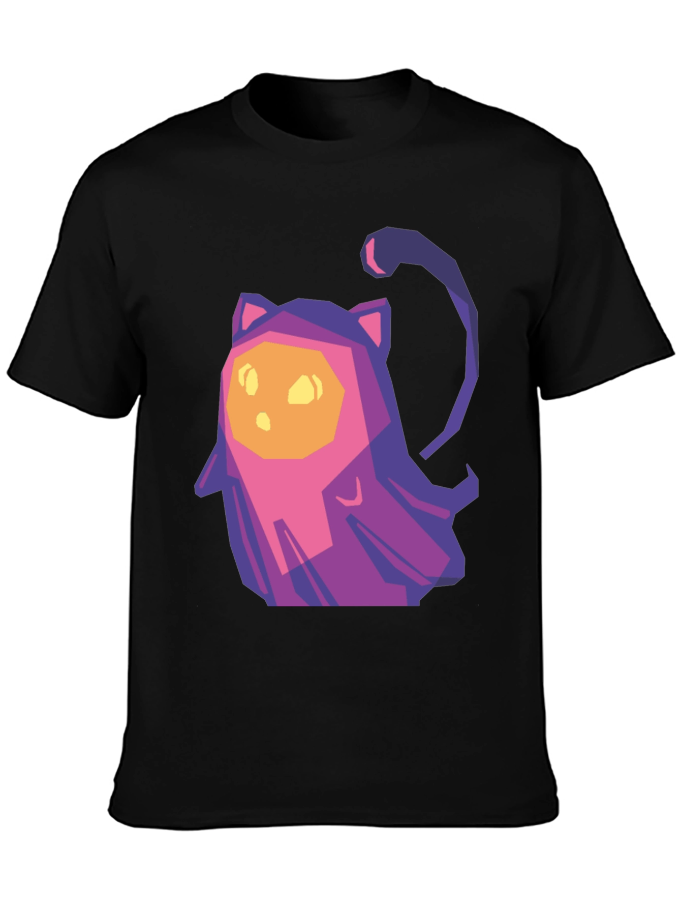 Geometric Cat T-Shirt - Black
