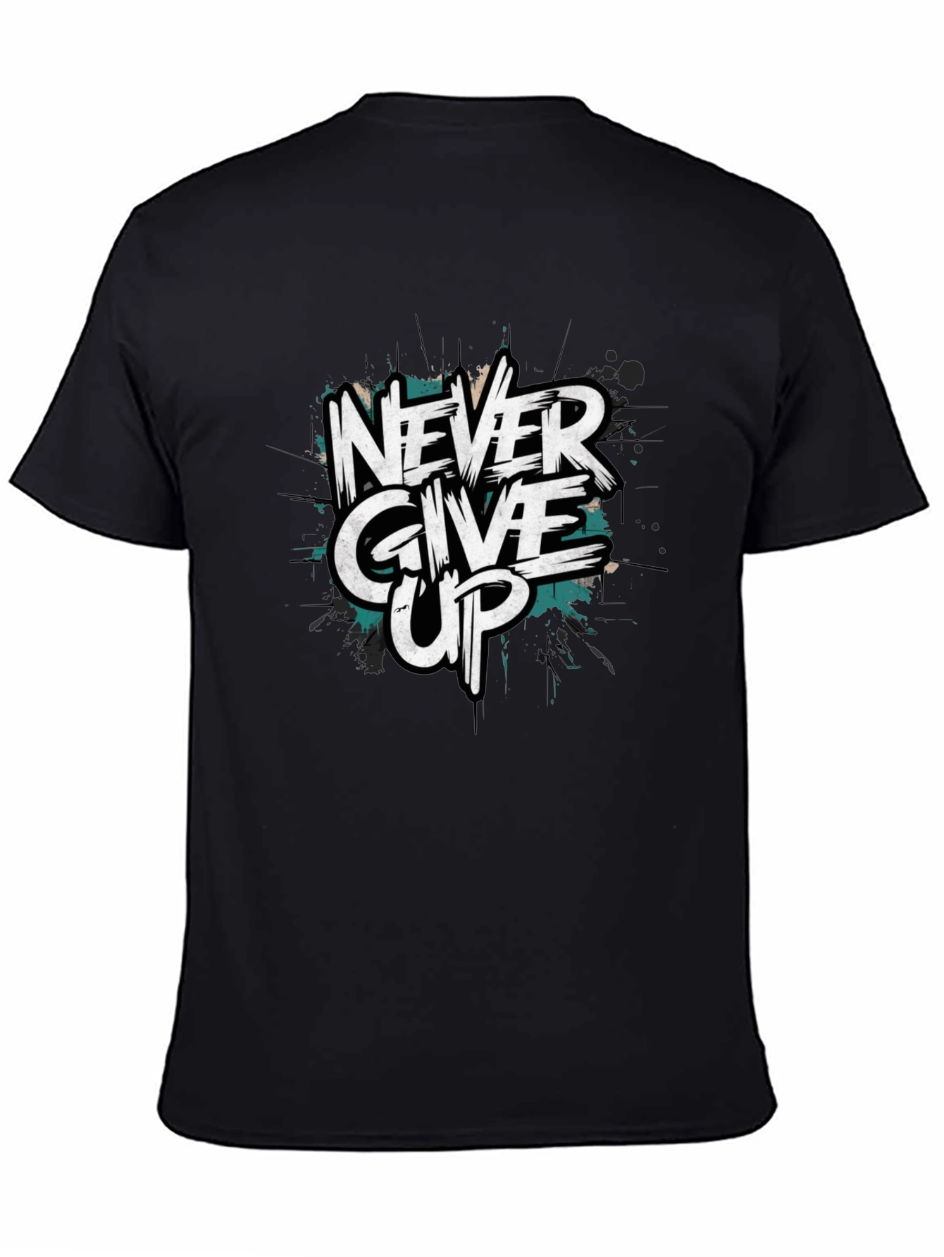 Never Give Up Graphic Print Black T-Shirt