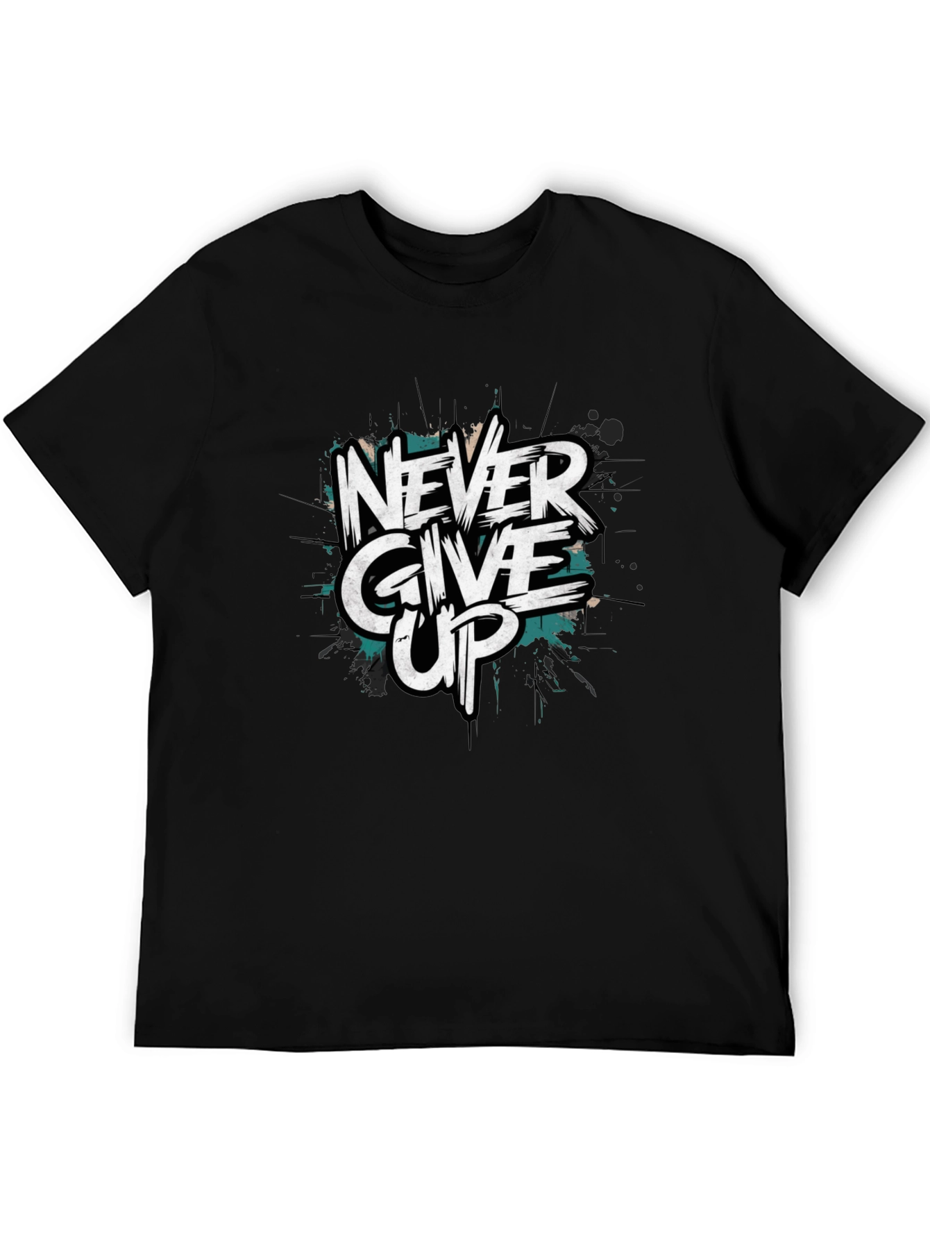 Never Give Up Graphic Print Black T-Shirt