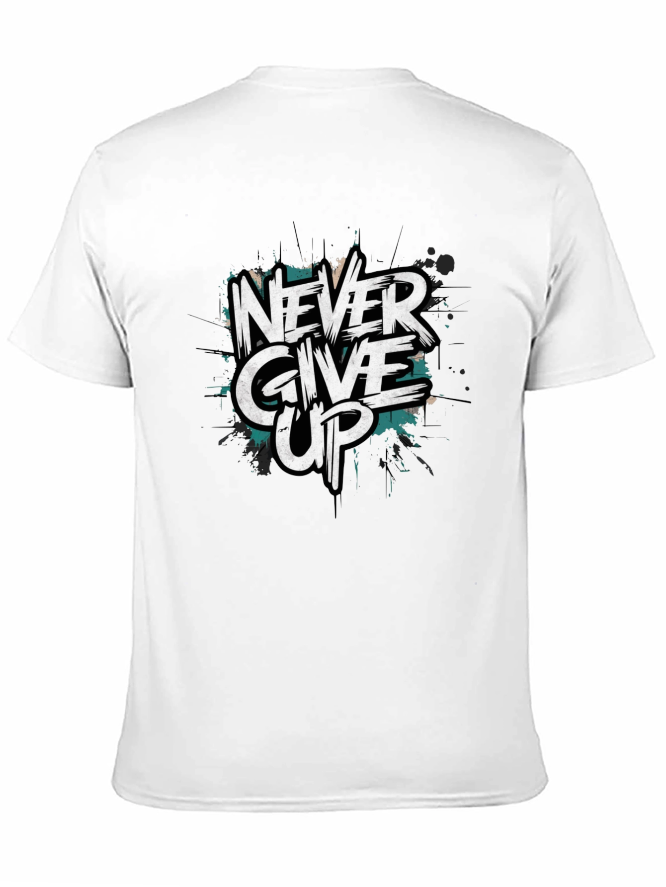 Never Give Up Graphic Print Black T-Shirt