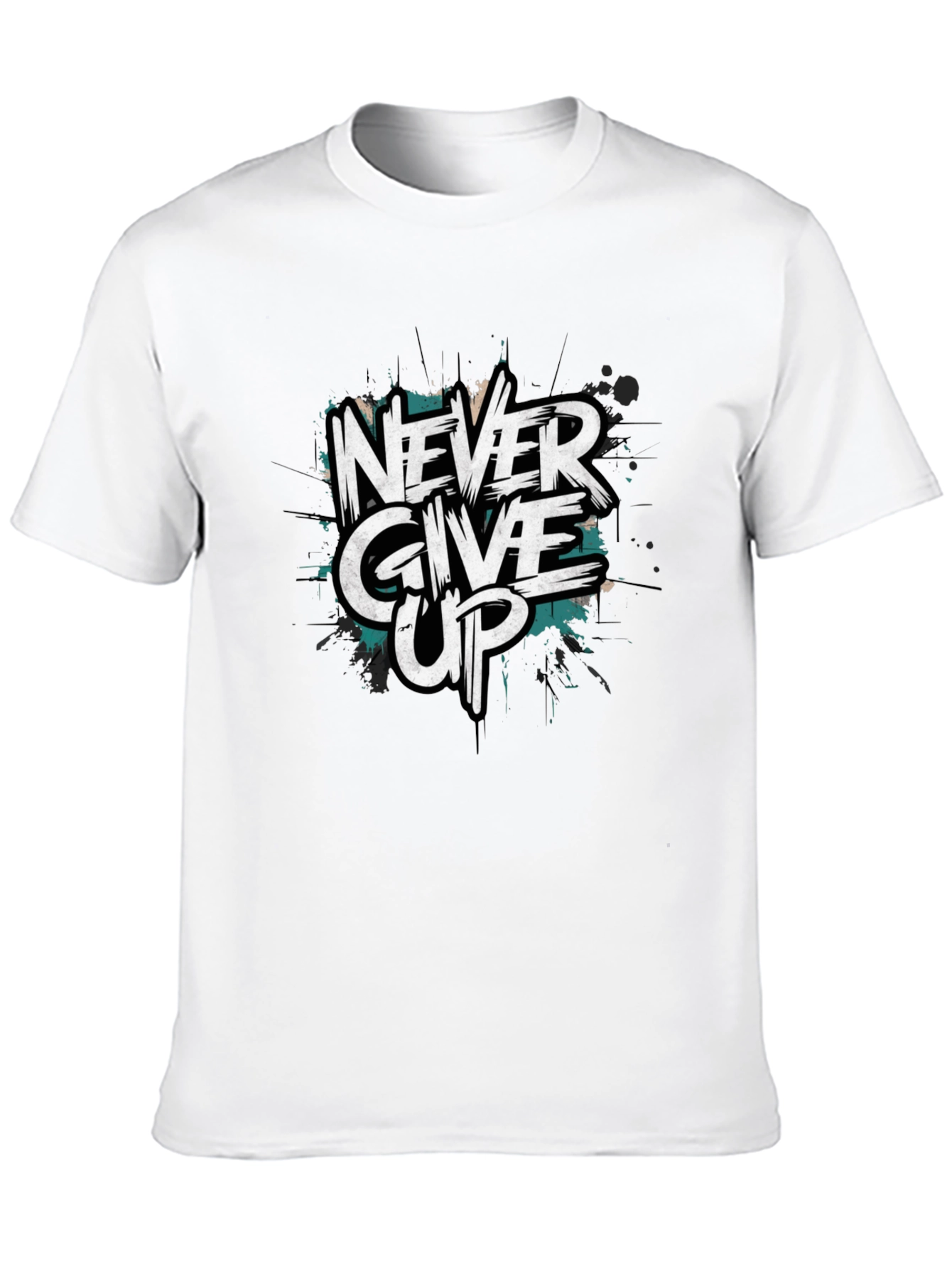 Never Give Up Graphic Print Black T-Shirt