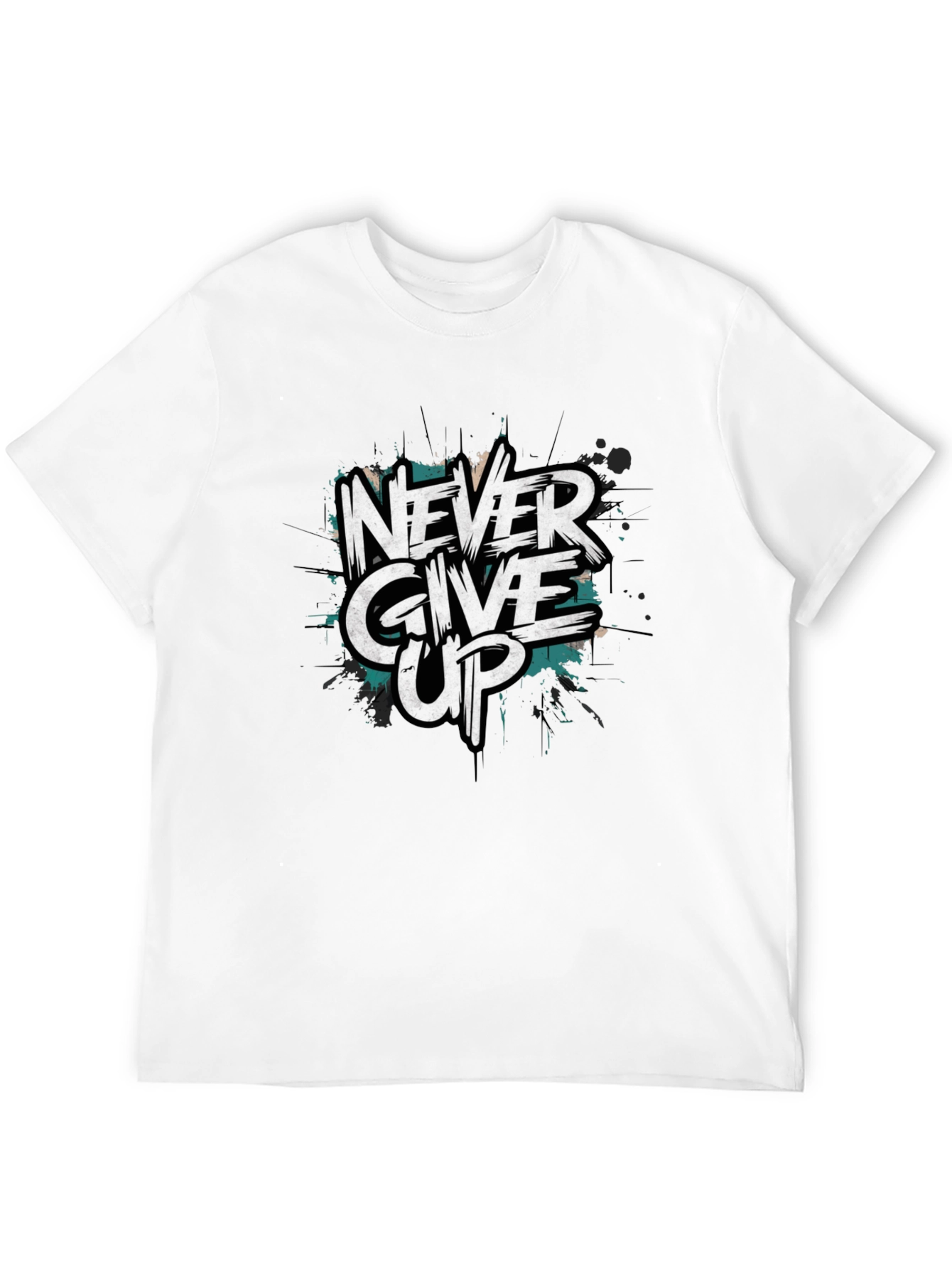 Never Give Up Graphic Print Black T-Shirt
