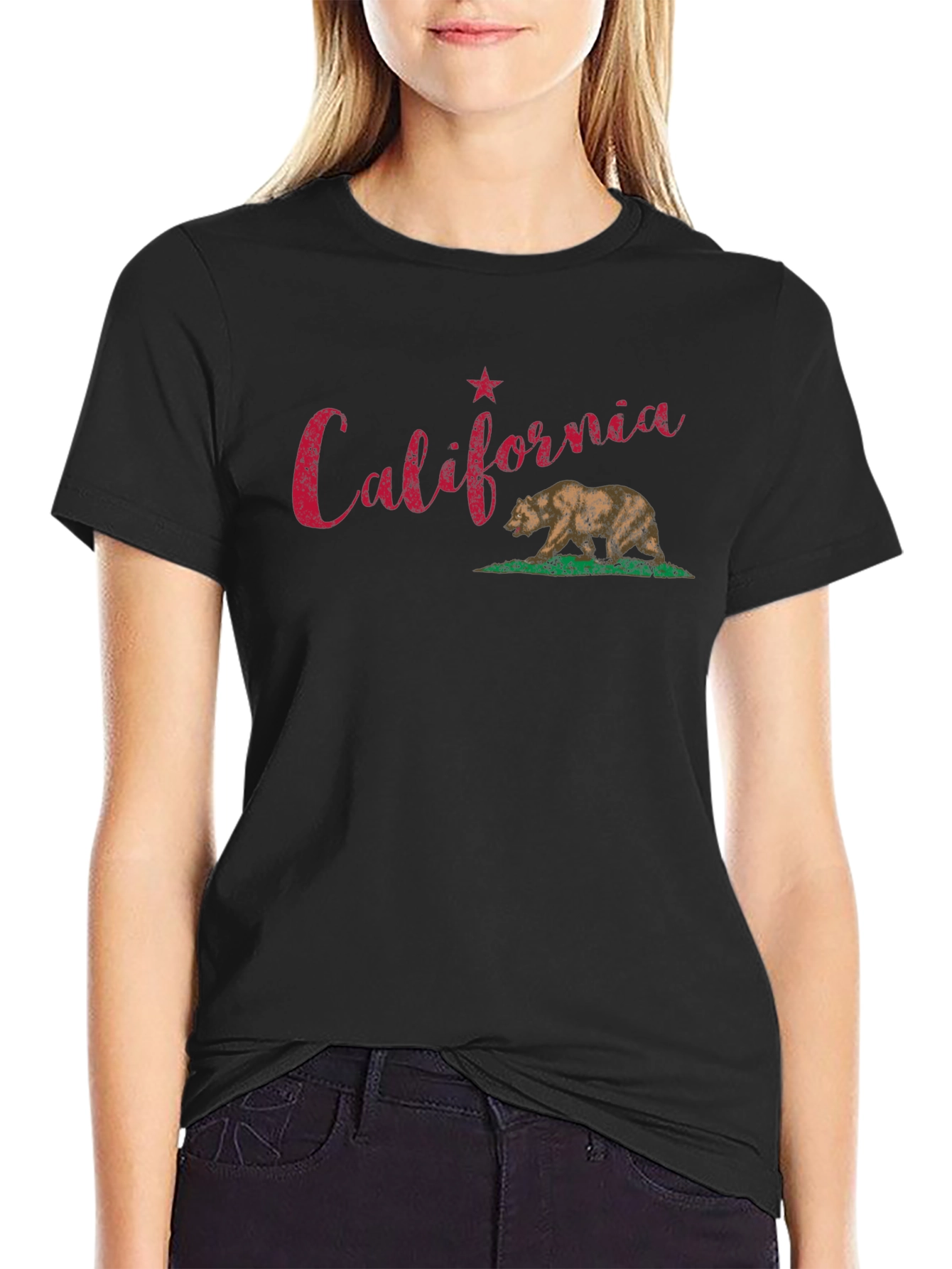 California Bear Graphic Tee - Black Cotton T-Shirt