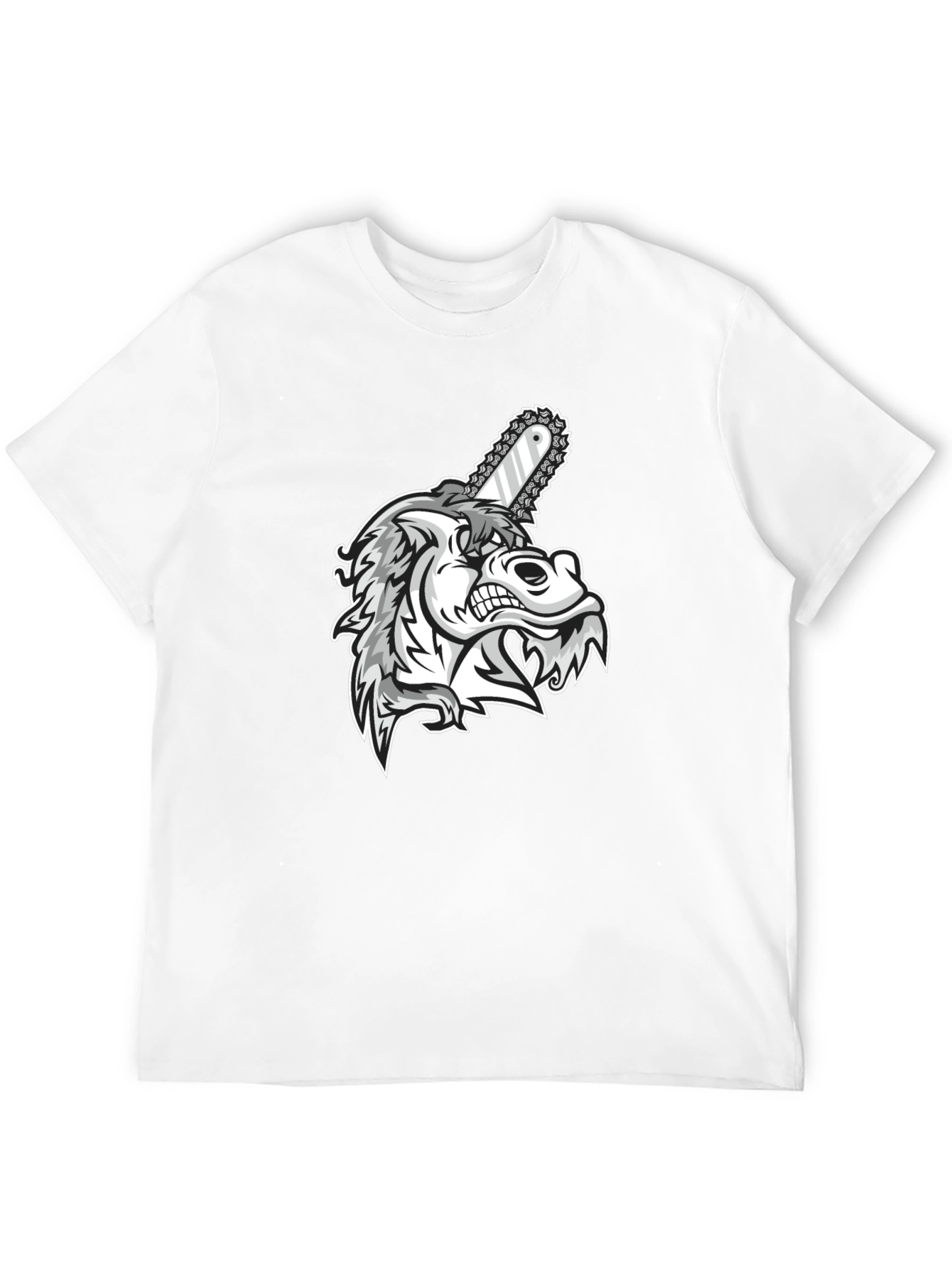 Wolf Chainsaw Graphic Black T-Shirt