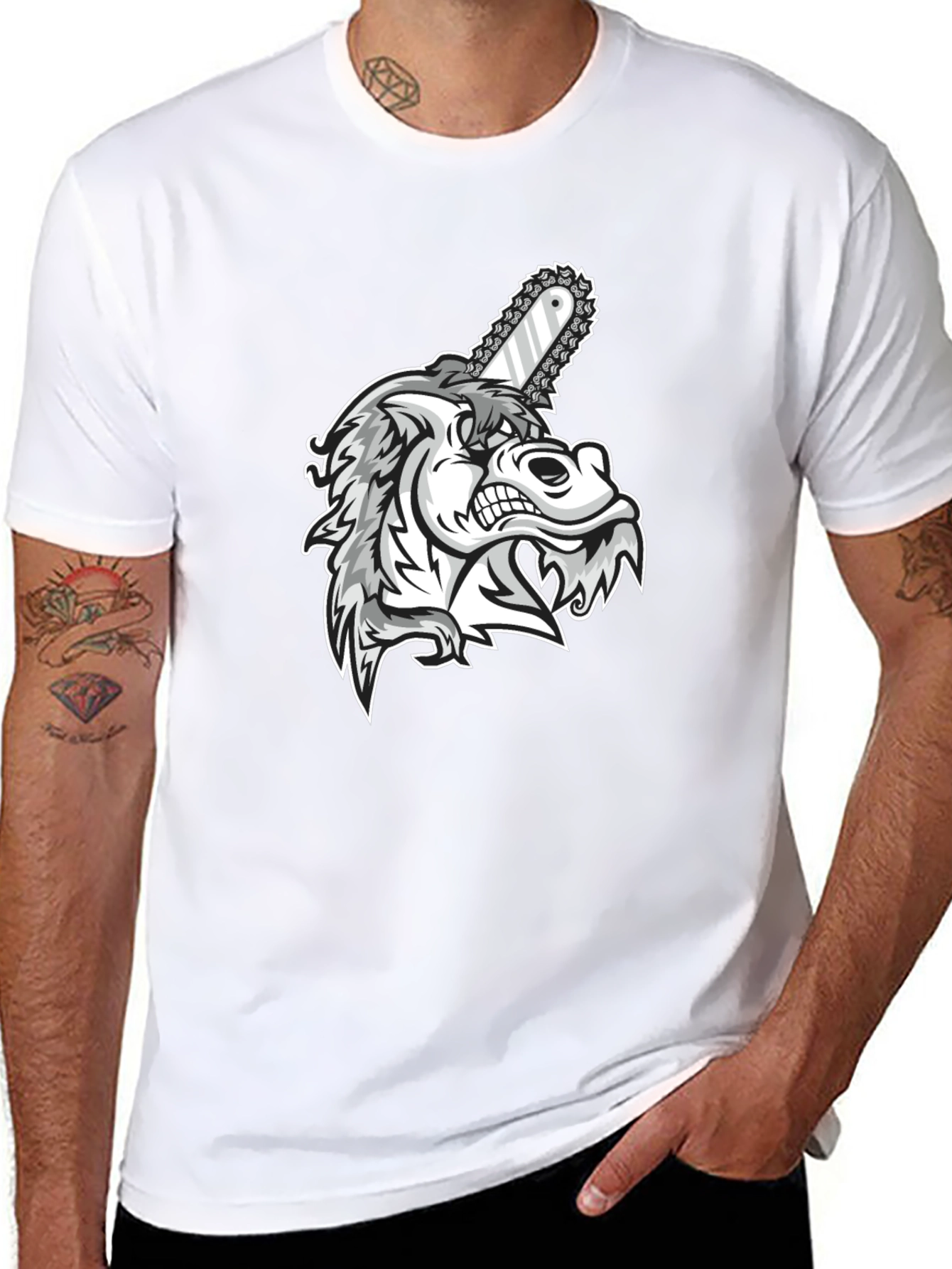 Wolf Chainsaw Graphic Black T-Shirt