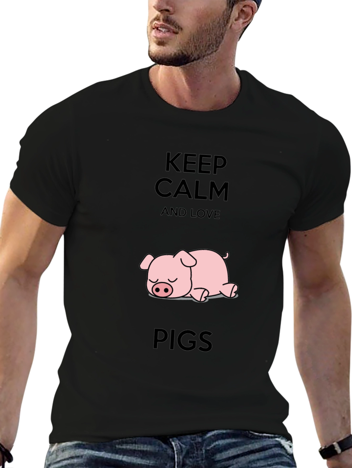 Keep Calm and Love Pigs Black T-Shirt