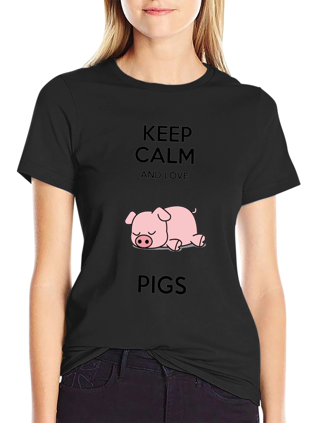 Keep Calm and Love Pigs Black T-Shirt