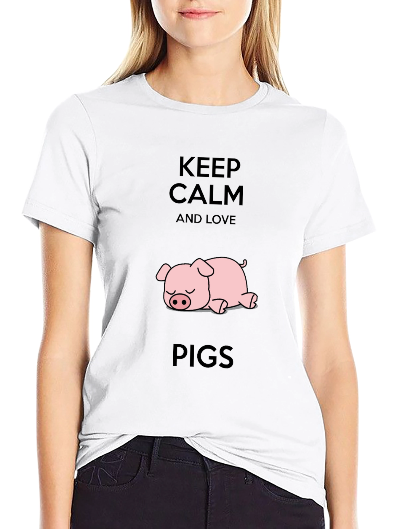 Keep Calm and Love Pigs Black T-Shirt