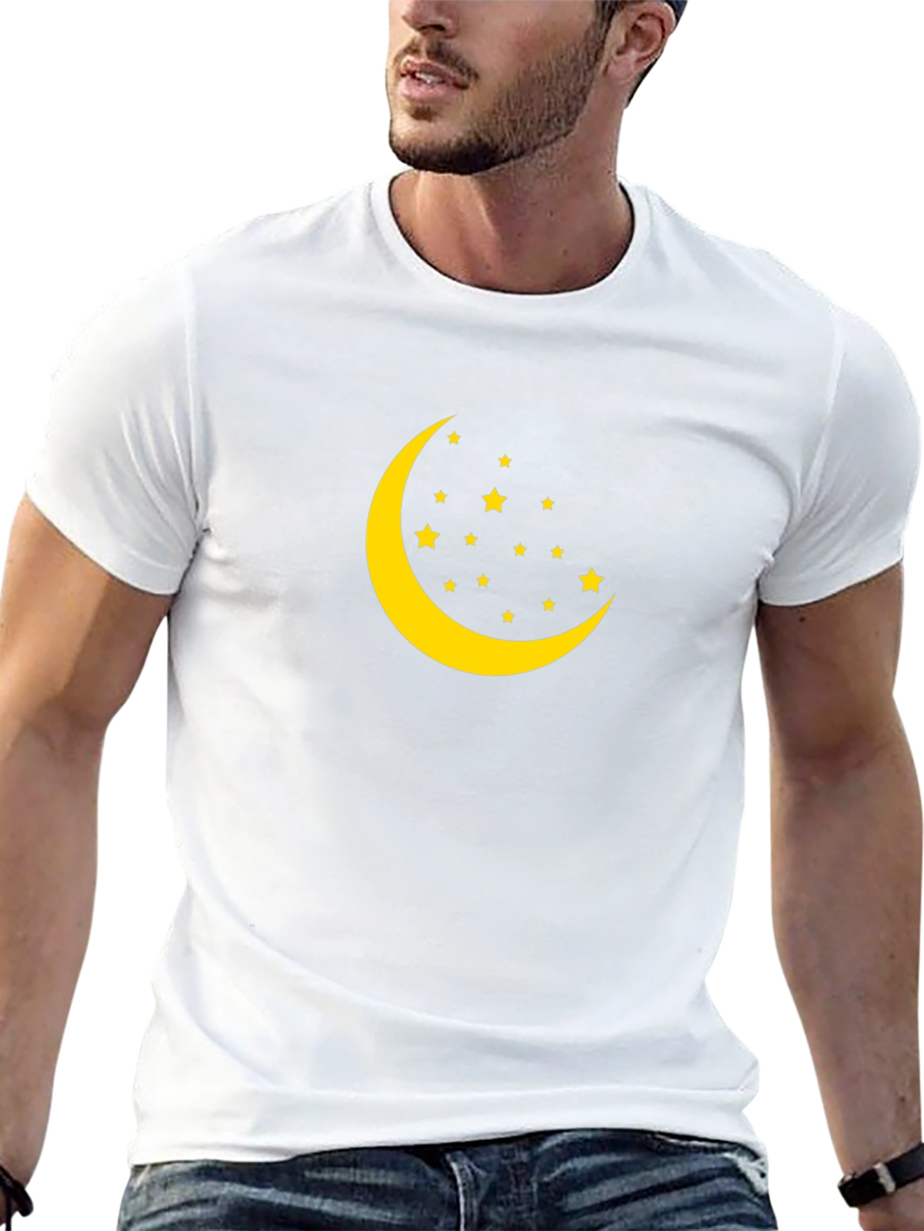 Crescent Moon and Stars Graphic Black T-Shirt