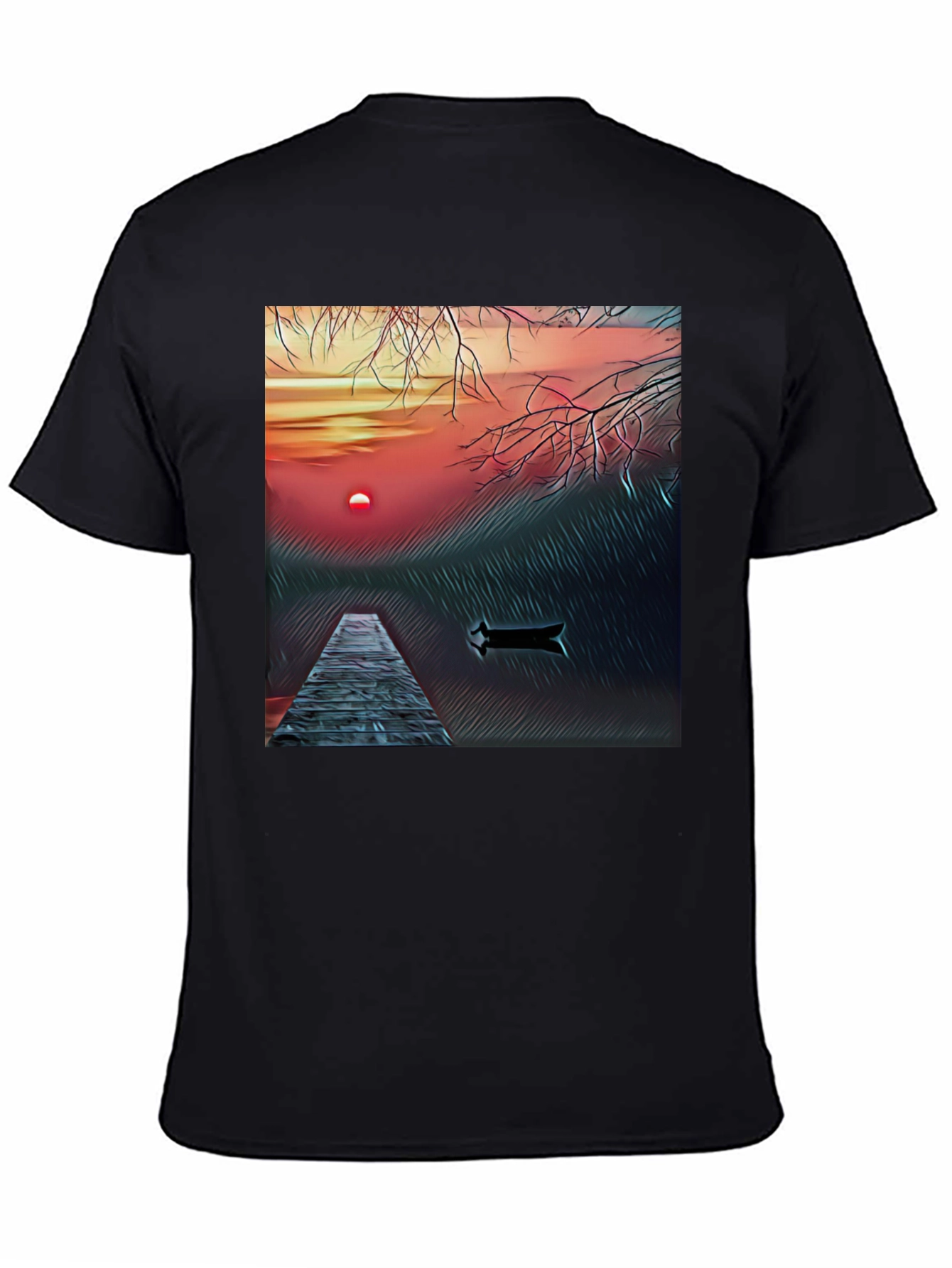 Sunset Lake Graphic Tee - Black Cotton Blend T-Shirt