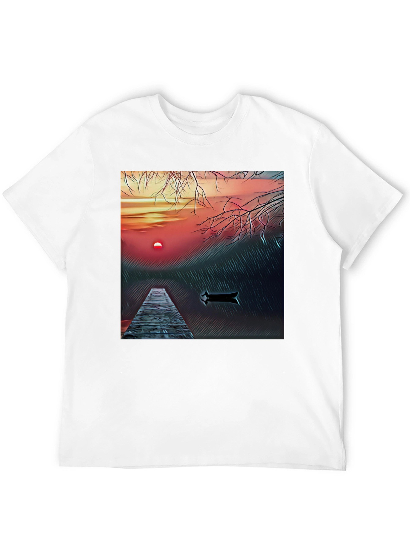 Sunset Lake Graphic Tee - Black Cotton Blend T-Shirt