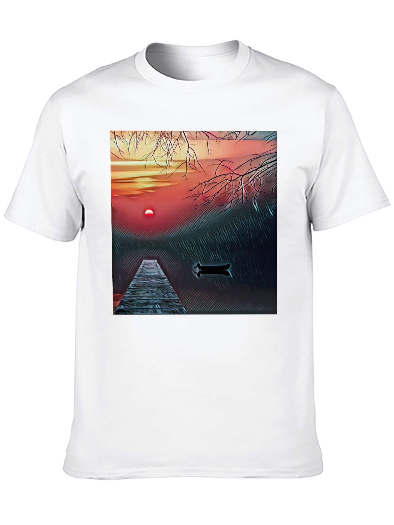 Sunset Lake Graphic Tee - Black Cotton Blend T-Shirt