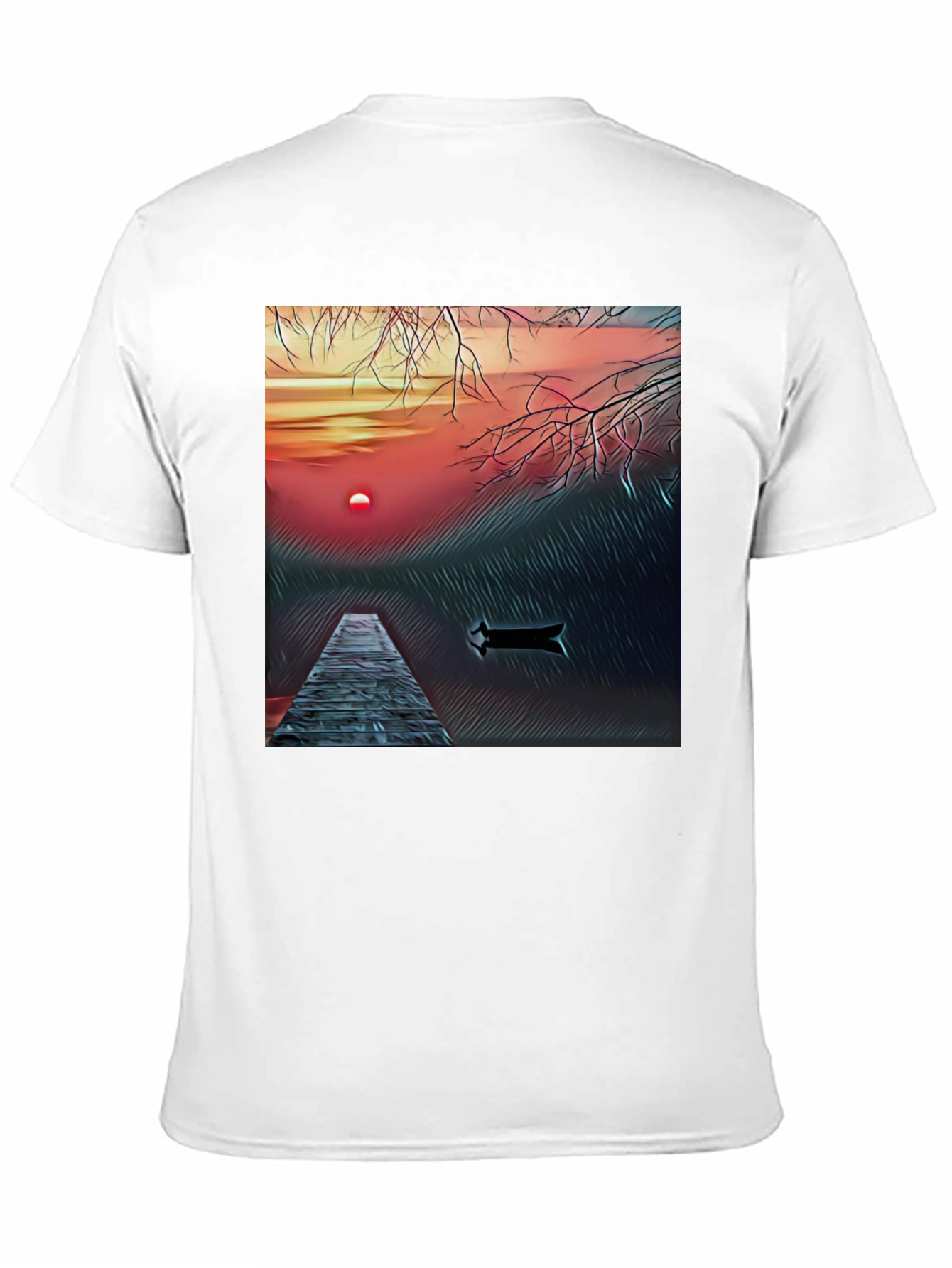 Sunset Lake Graphic Tee - Black Cotton Blend T-Shirt