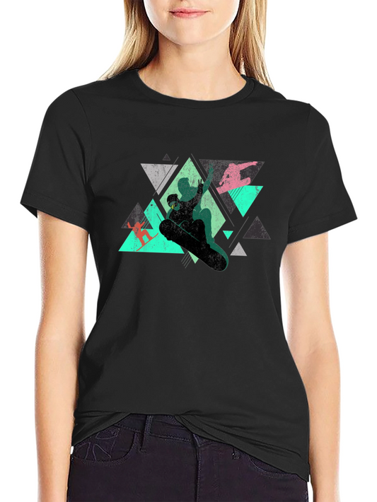 Geometric Snowboarder Graphic Tee - Black