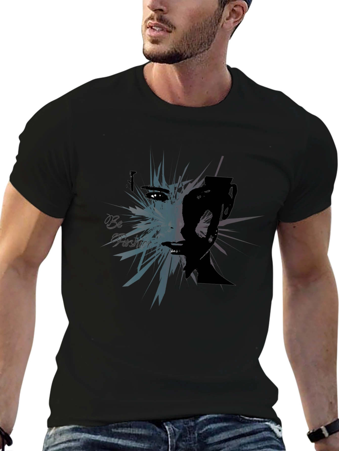 Abstract Fashion Graphic Tee - Black Cotton Blend