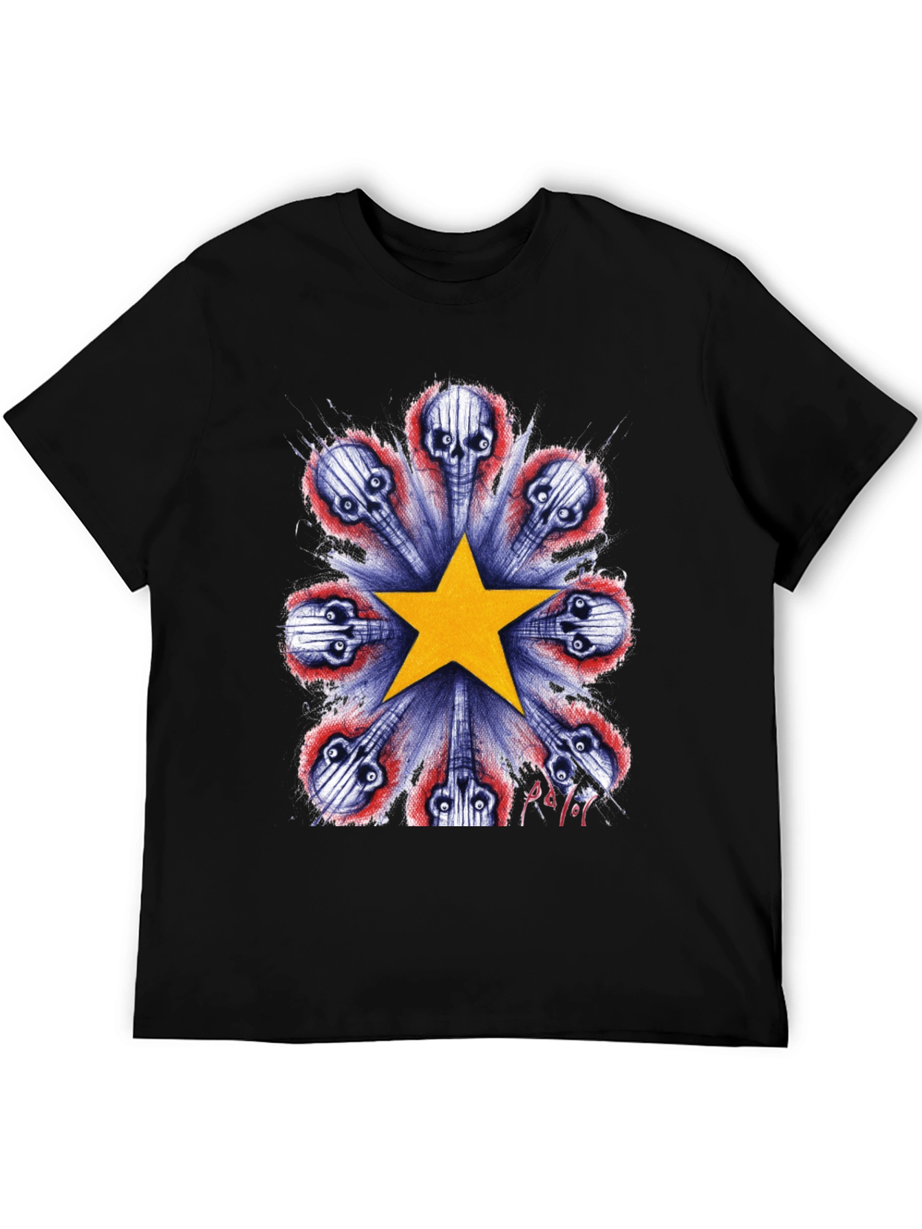 Skull Guitar Star Graphic Tee - Black