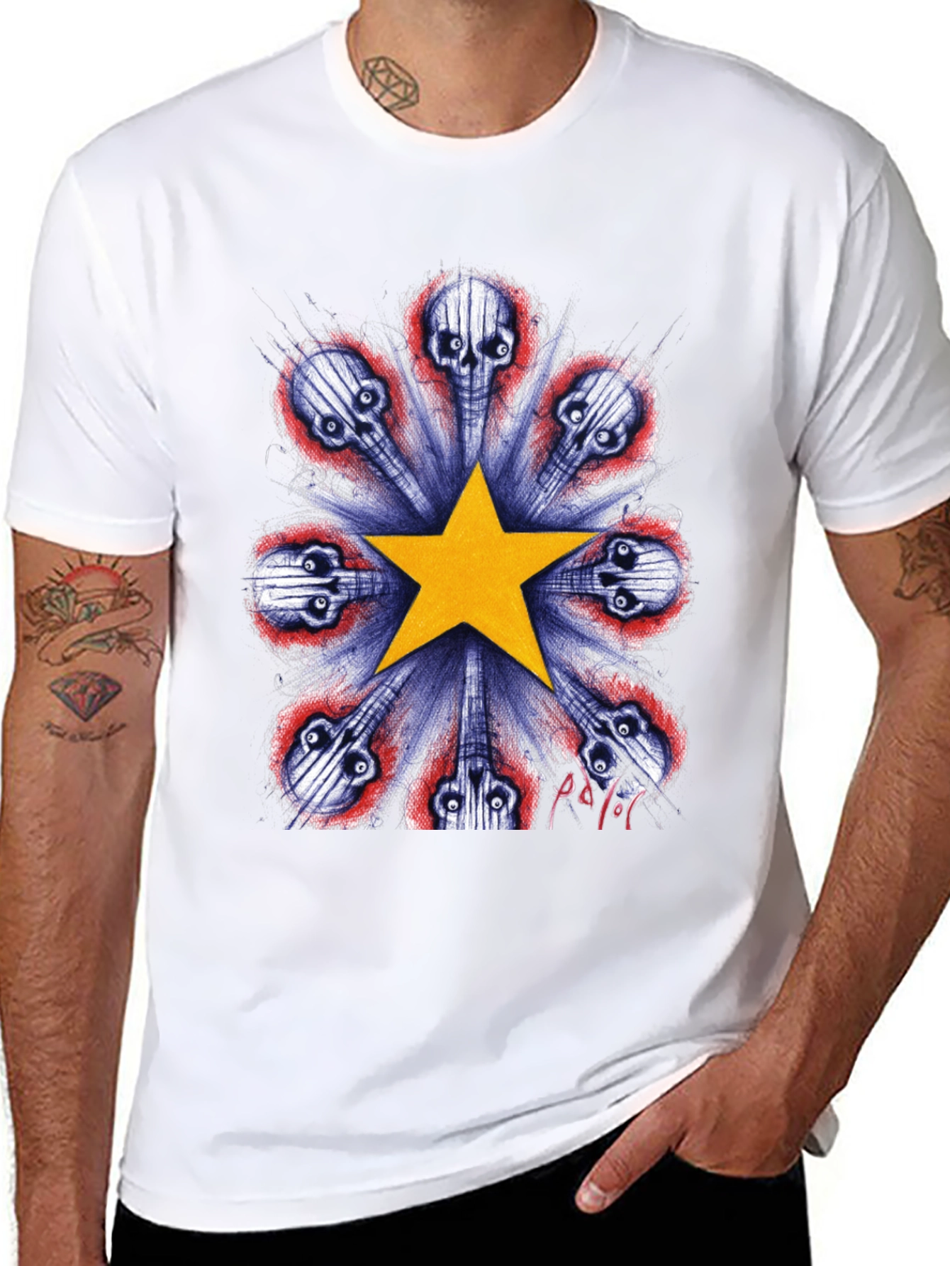Skull Guitar Star Graphic Tee - Black