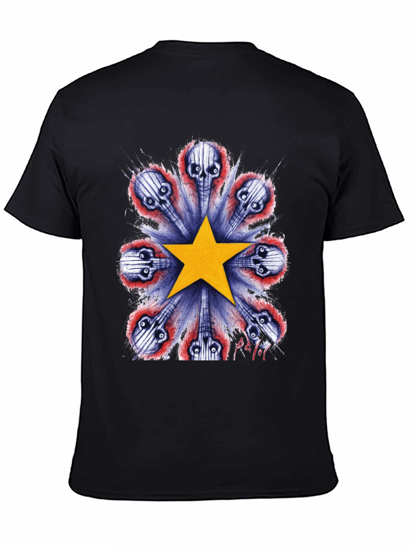 Skull Guitar Star Graphic Tee - Black