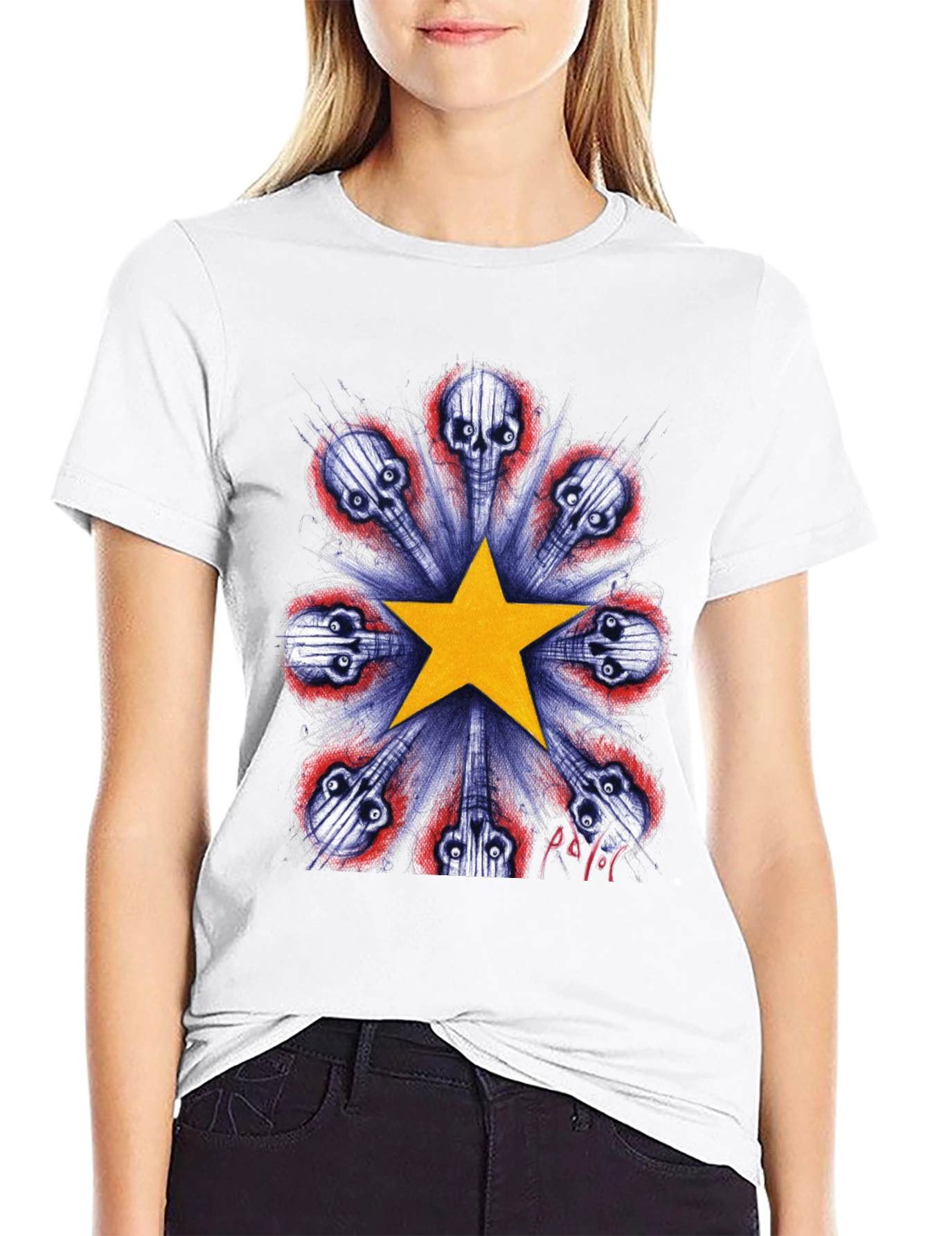 Skull Guitar Star Graphic Tee - Black