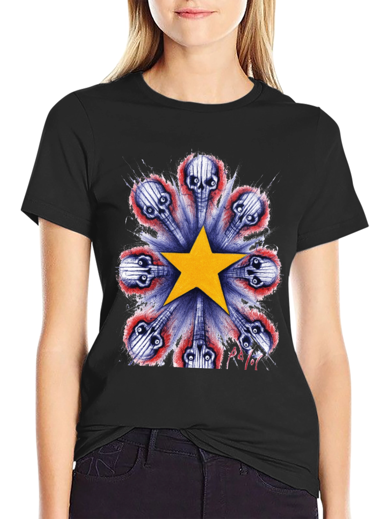 Skull Guitar Star Graphic Tee - Black