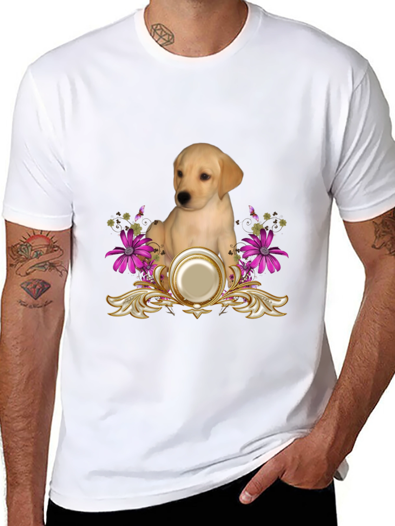 Labrador Puppy & Floral T-Shirt