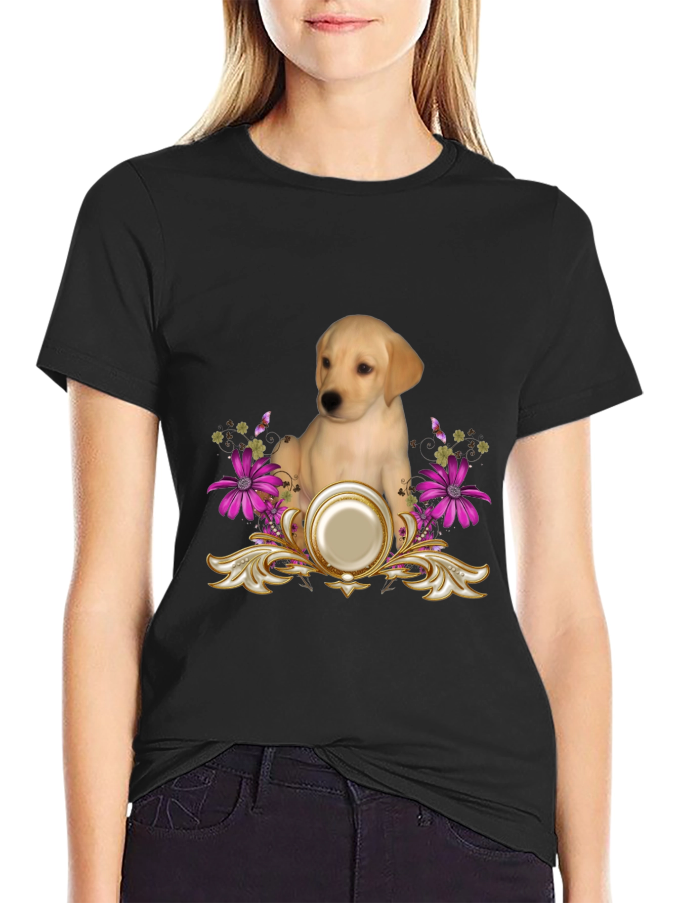 Labrador Puppy & Floral T-Shirt
