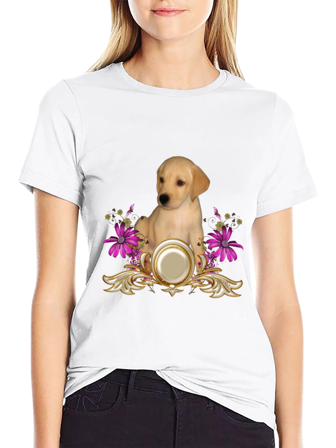 Labrador Puppy & Floral T-Shirt