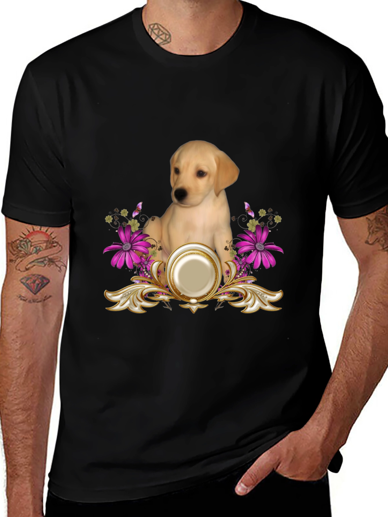 Labrador Puppy & Floral T-Shirt