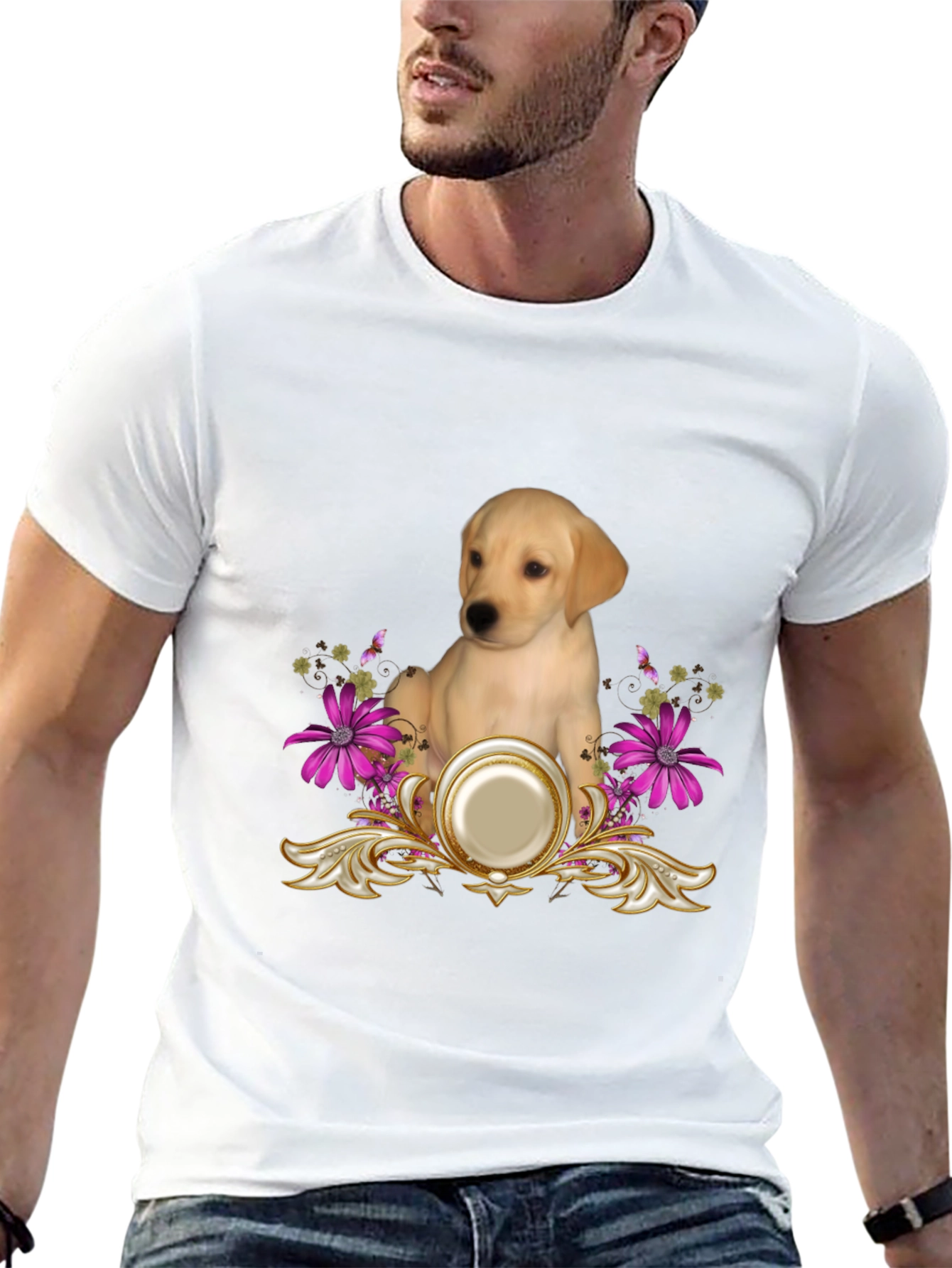 Labrador Puppy & Floral T-Shirt