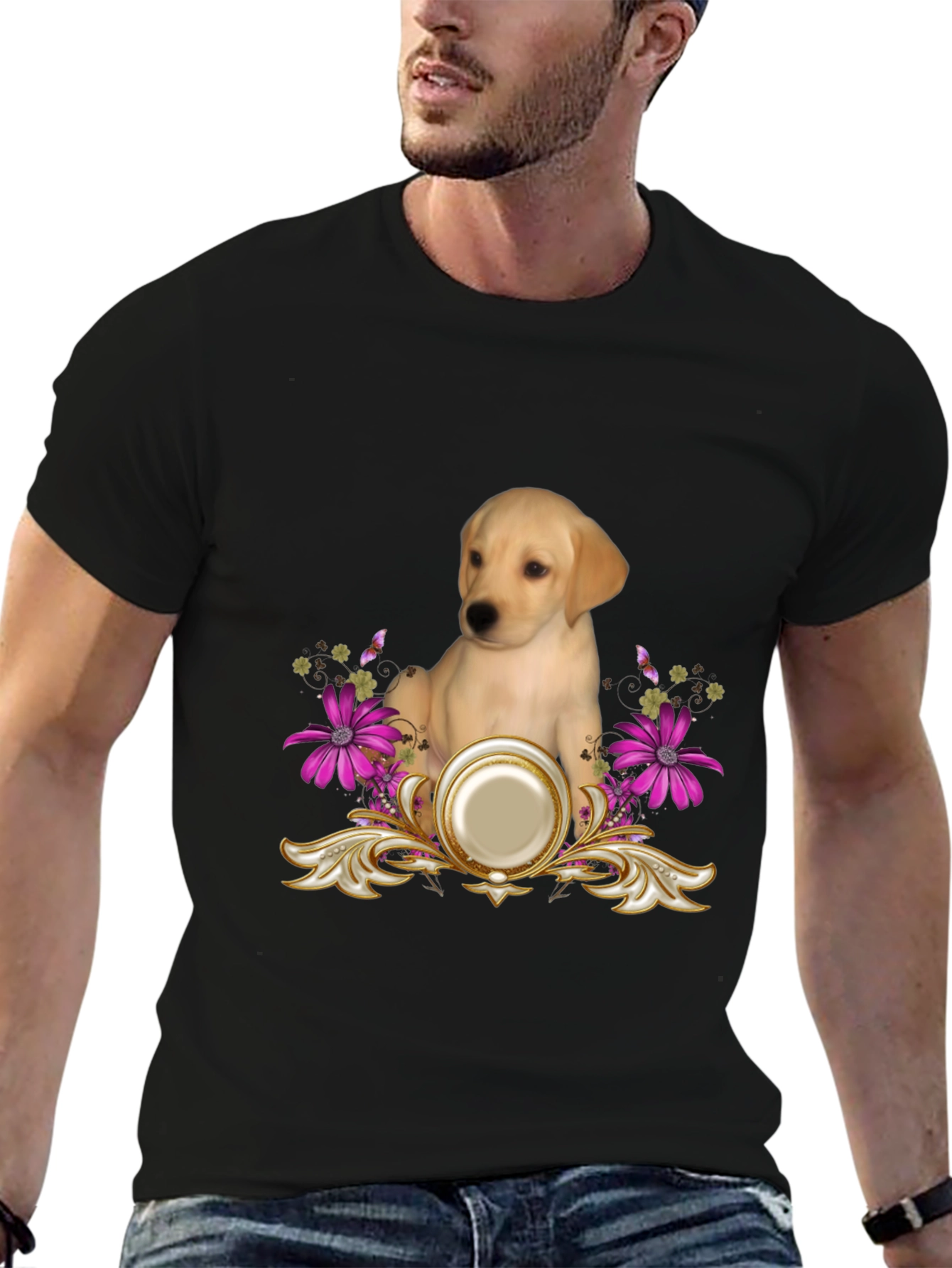 Labrador Puppy & Floral T-Shirt