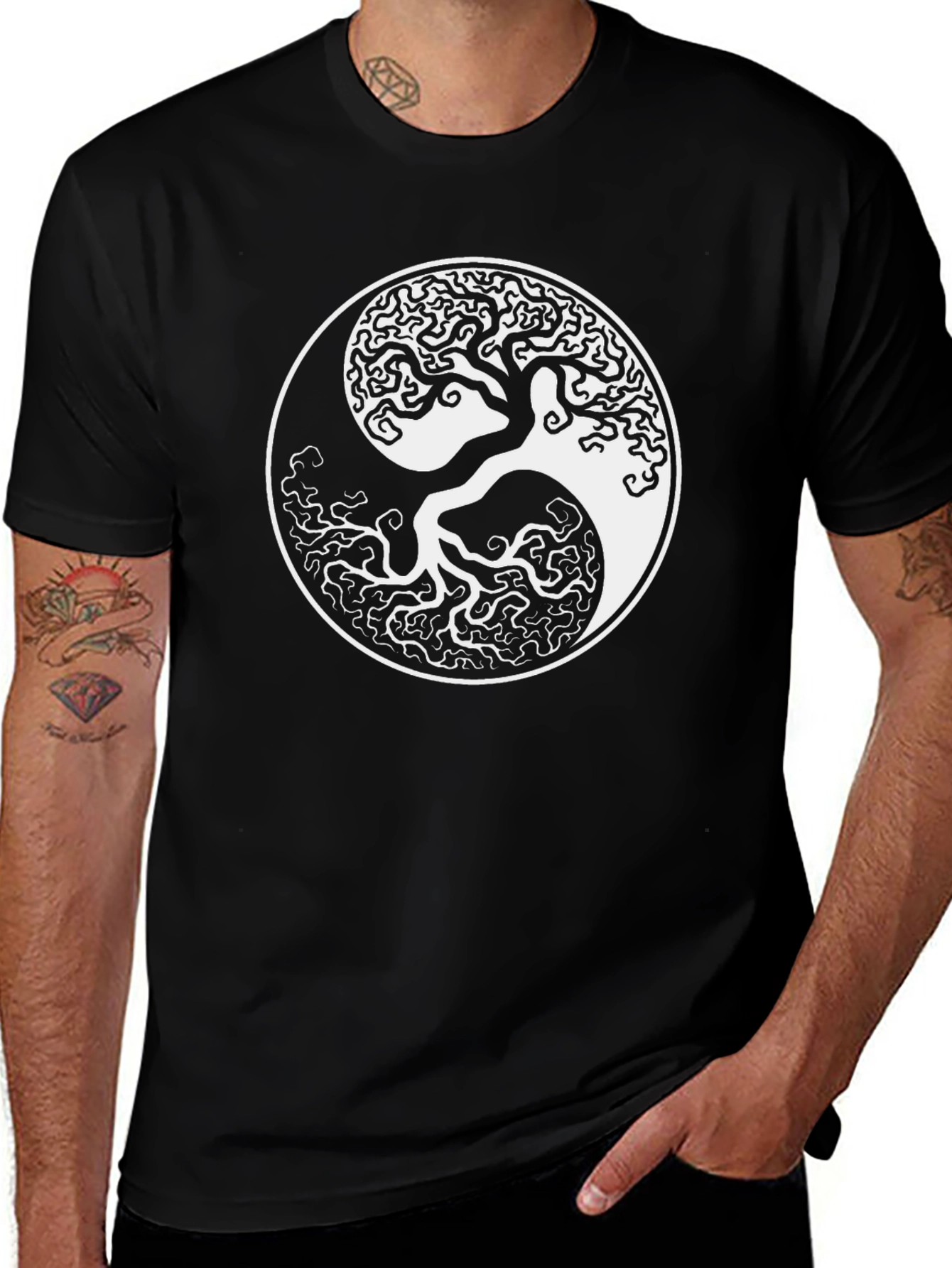 Yin Yang Tree Black T-Shirt - Balance & Harmony