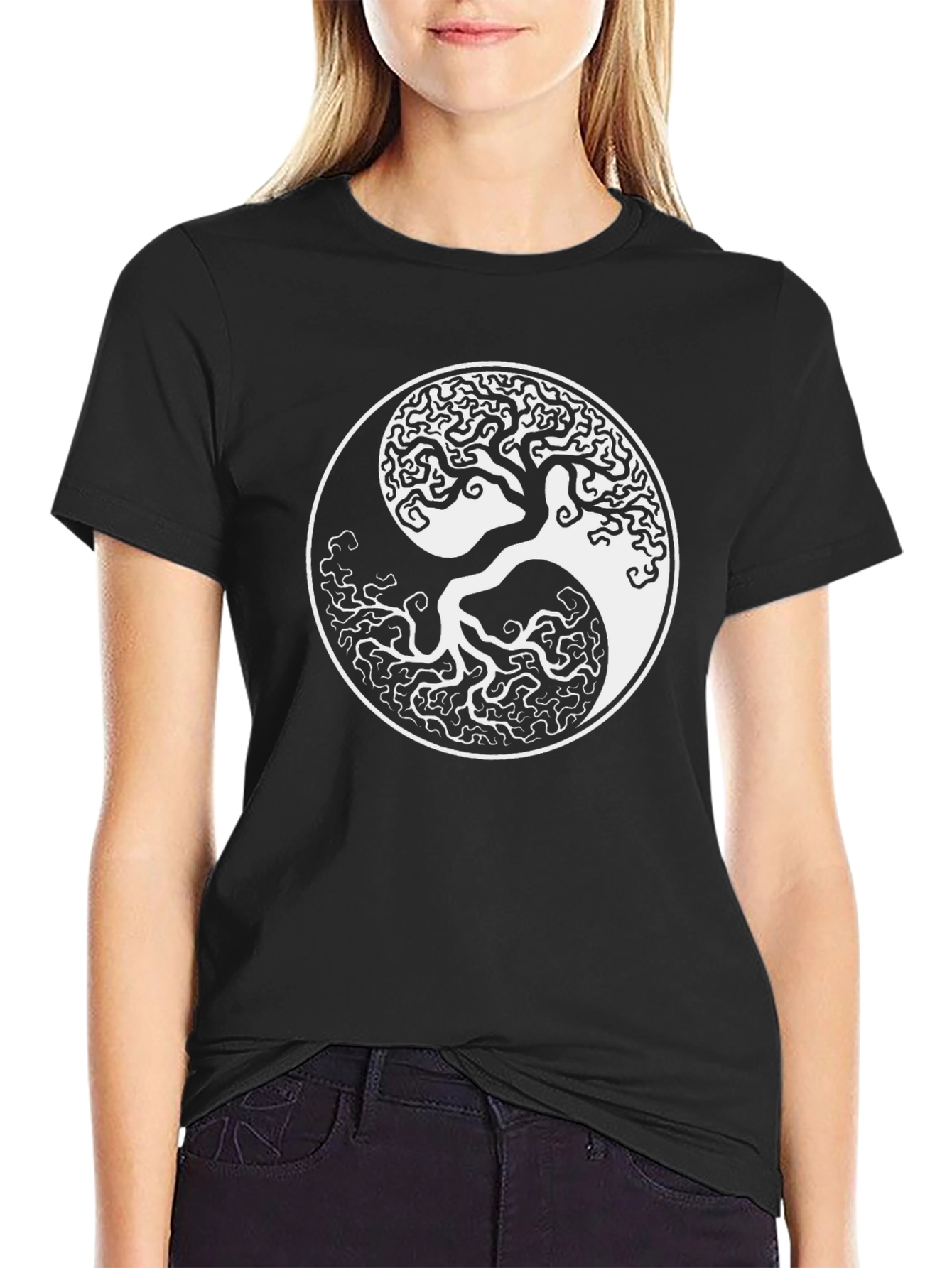 Yin Yang Tree Black T-Shirt - Balance & Harmony