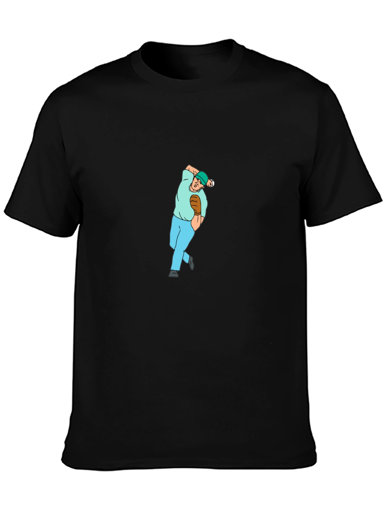 Baseball Pitcher Graphic Tee - Black Cotton Blend