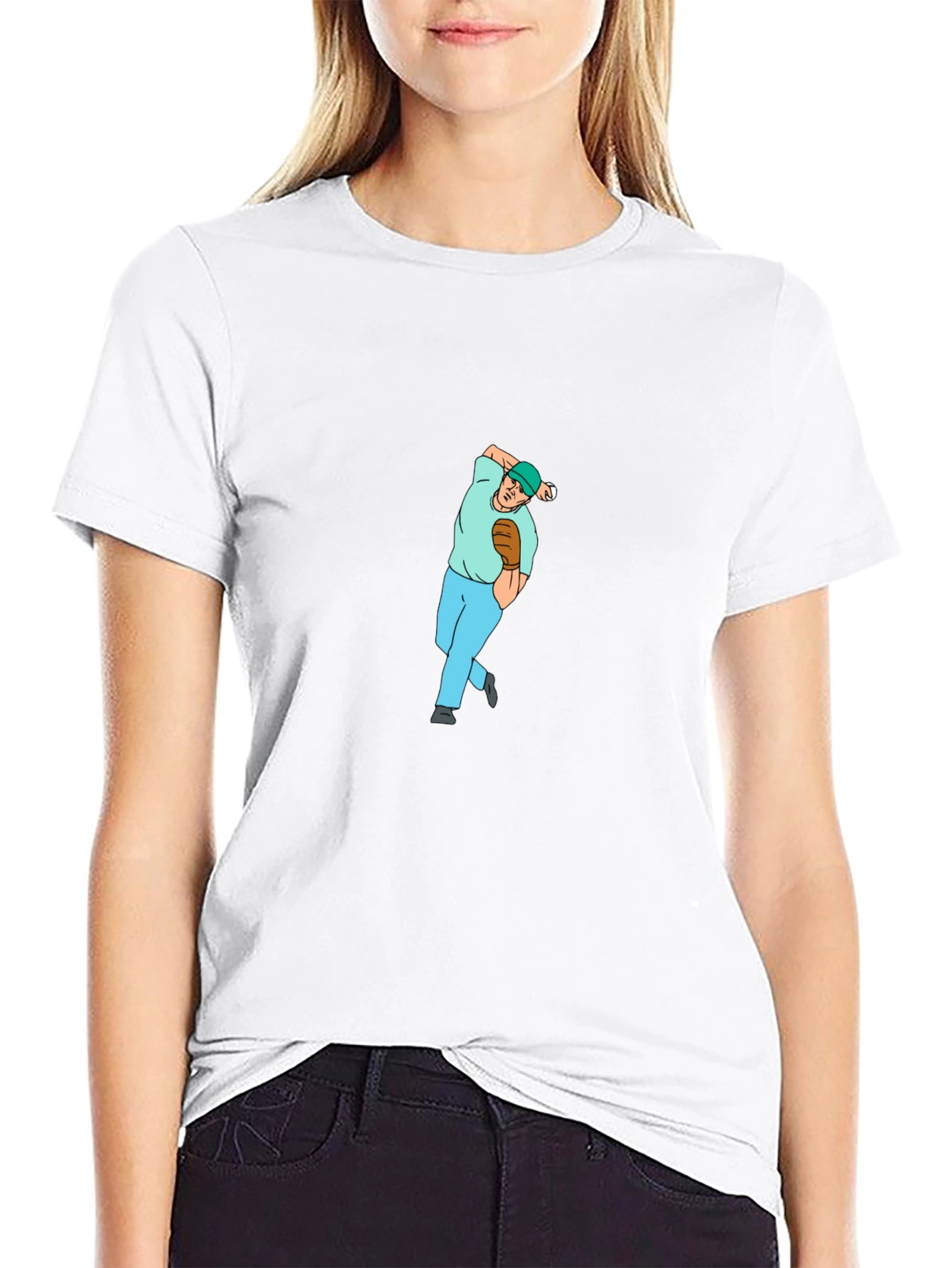 Baseball Pitcher Graphic Tee - Black Cotton Blend