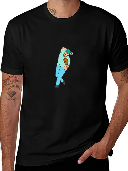 Baseball Pitcher Graphic Tee - Black Cotton Blend