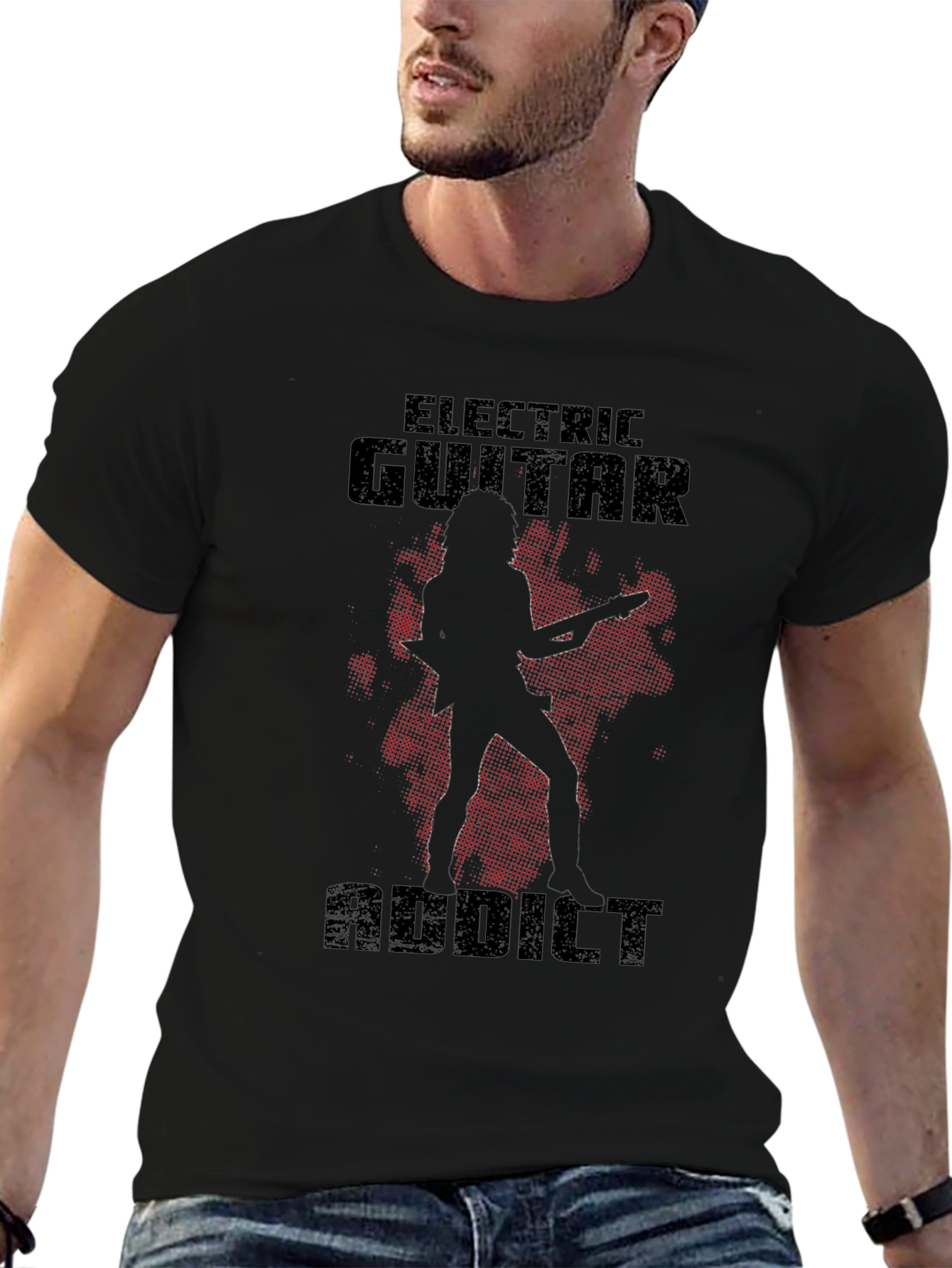 Electric Guitar Addict Black T-Shirt Rock Music Lover