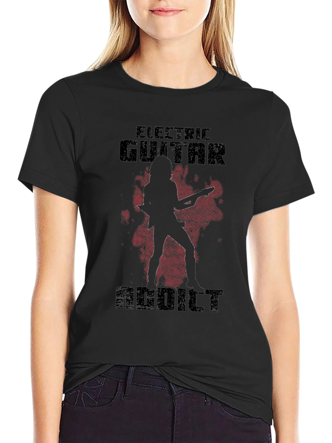 Electric Guitar Addict Black T-Shirt Rock Music Lover