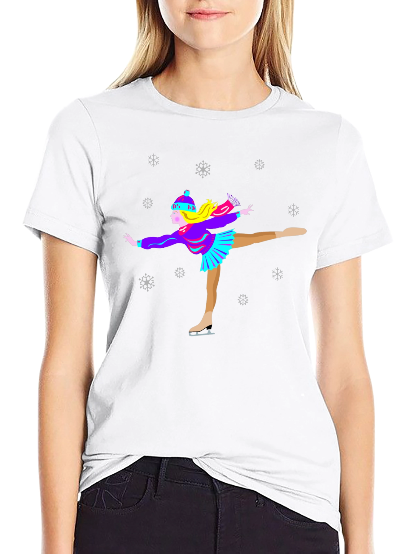 Figure Skater Winter T-Shirt Snowflakes