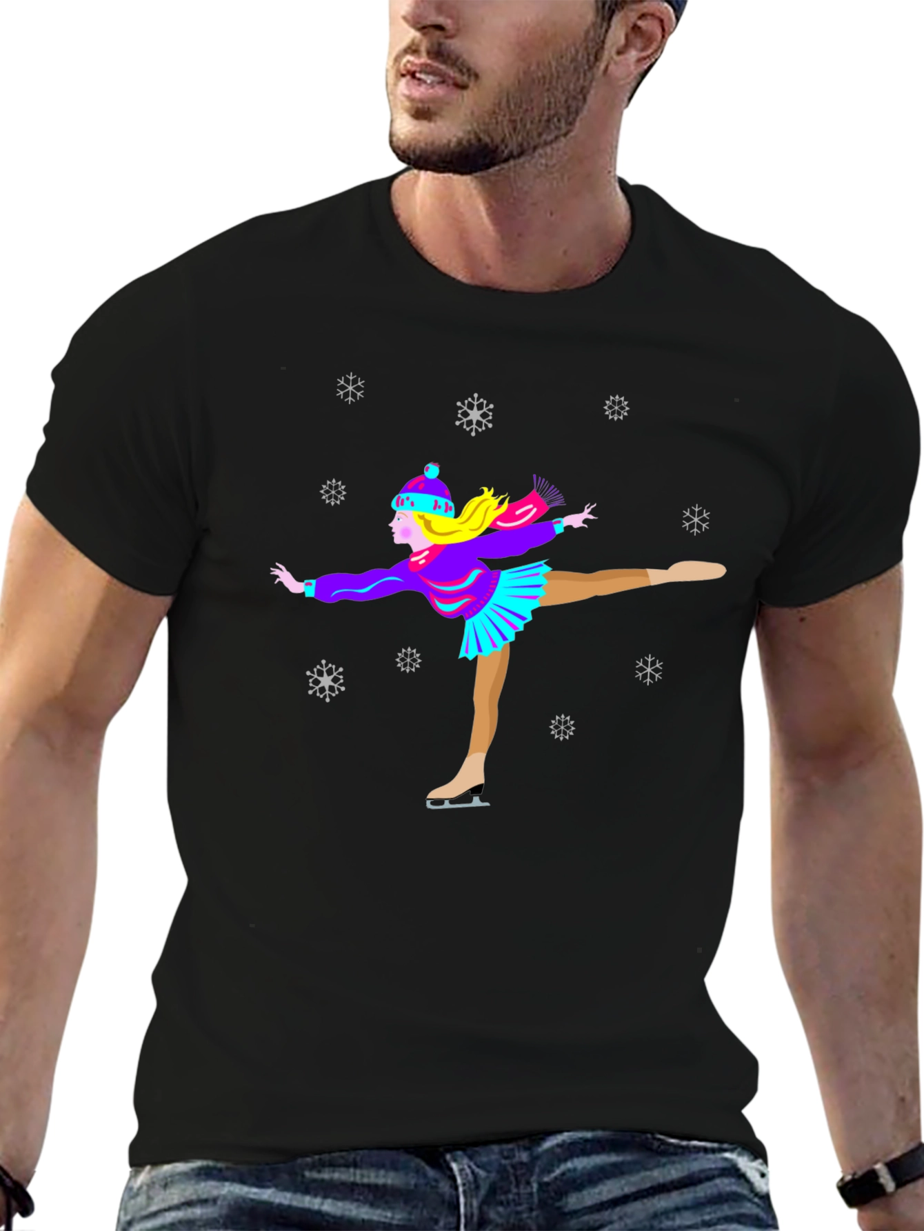 Figure Skater Winter T-Shirt Snowflakes