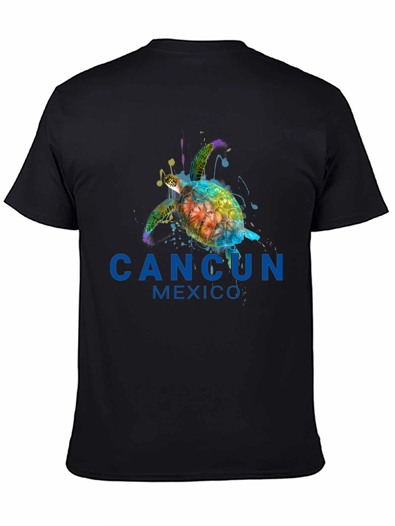 Cancun Mexico Turtle Graphic Tee - Black T-Shirt