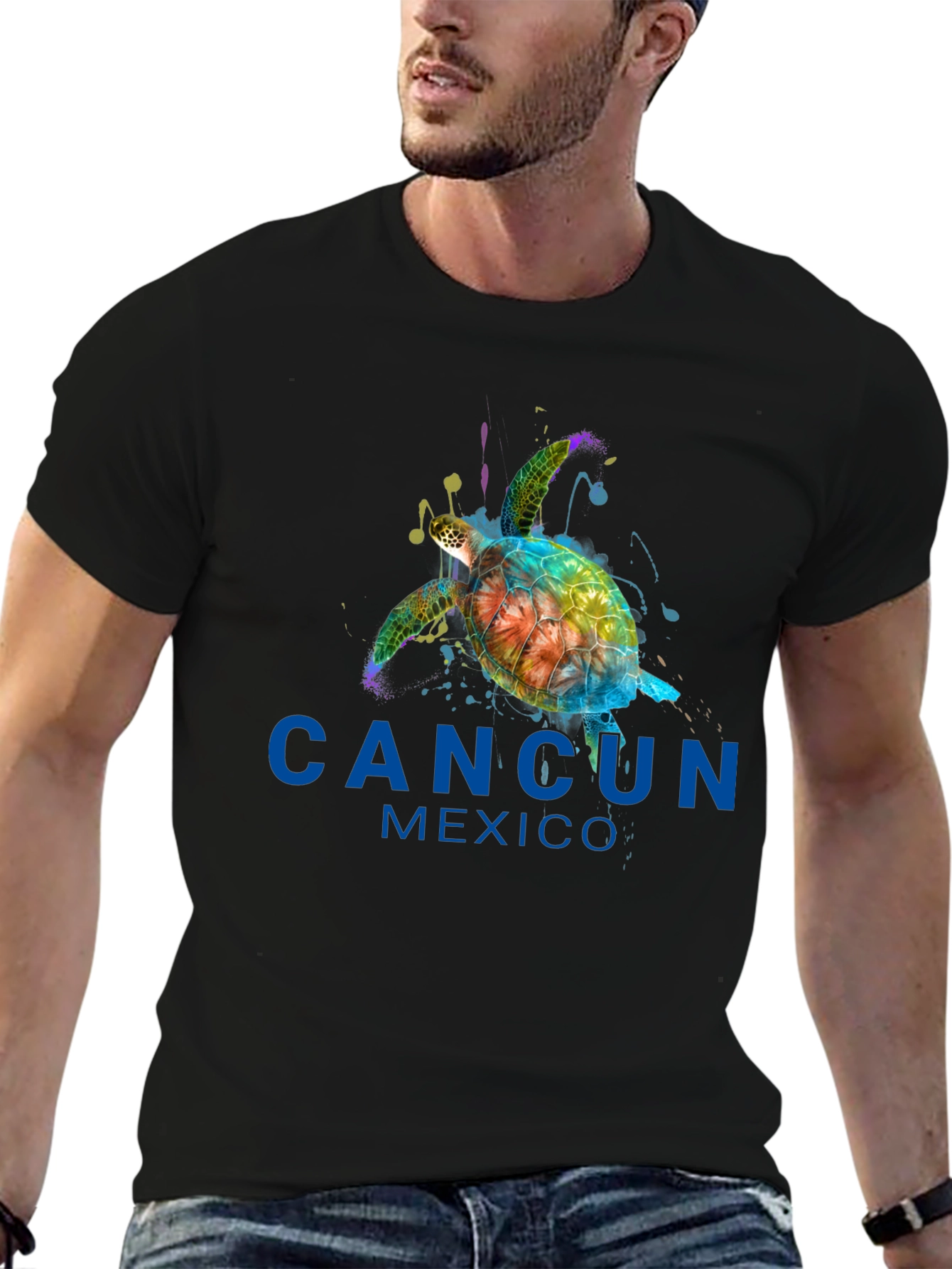 Cancun Mexico Turtle Graphic Tee - Black T-Shirt